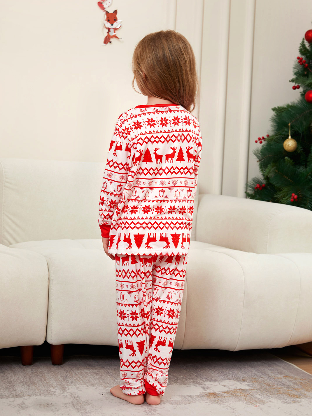 Red Nordic Reindeer Knit Pattern Family Matching Pajamas
