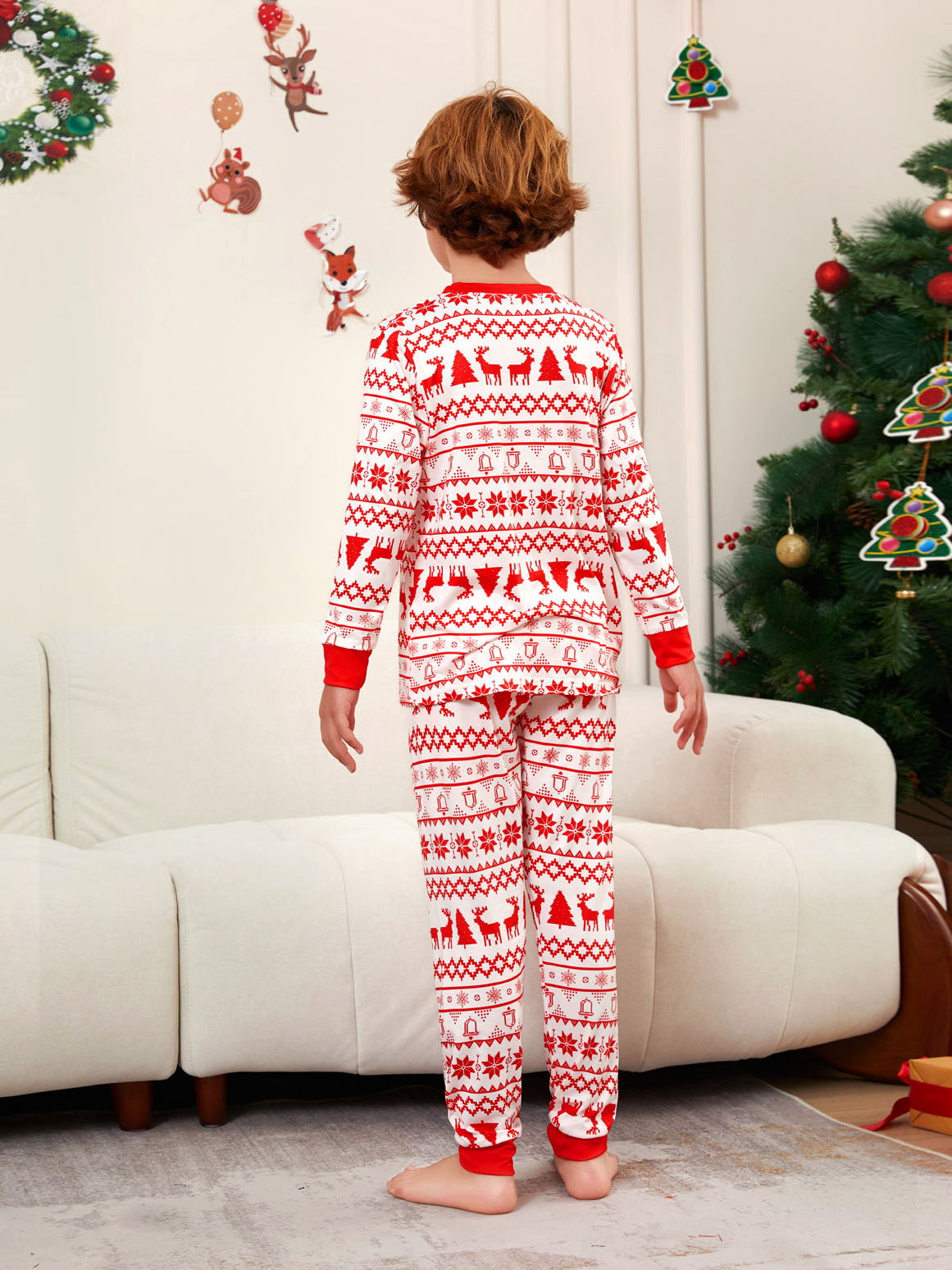 Red Nordic Reindeer Knit Pattern Family Matching Pajamas