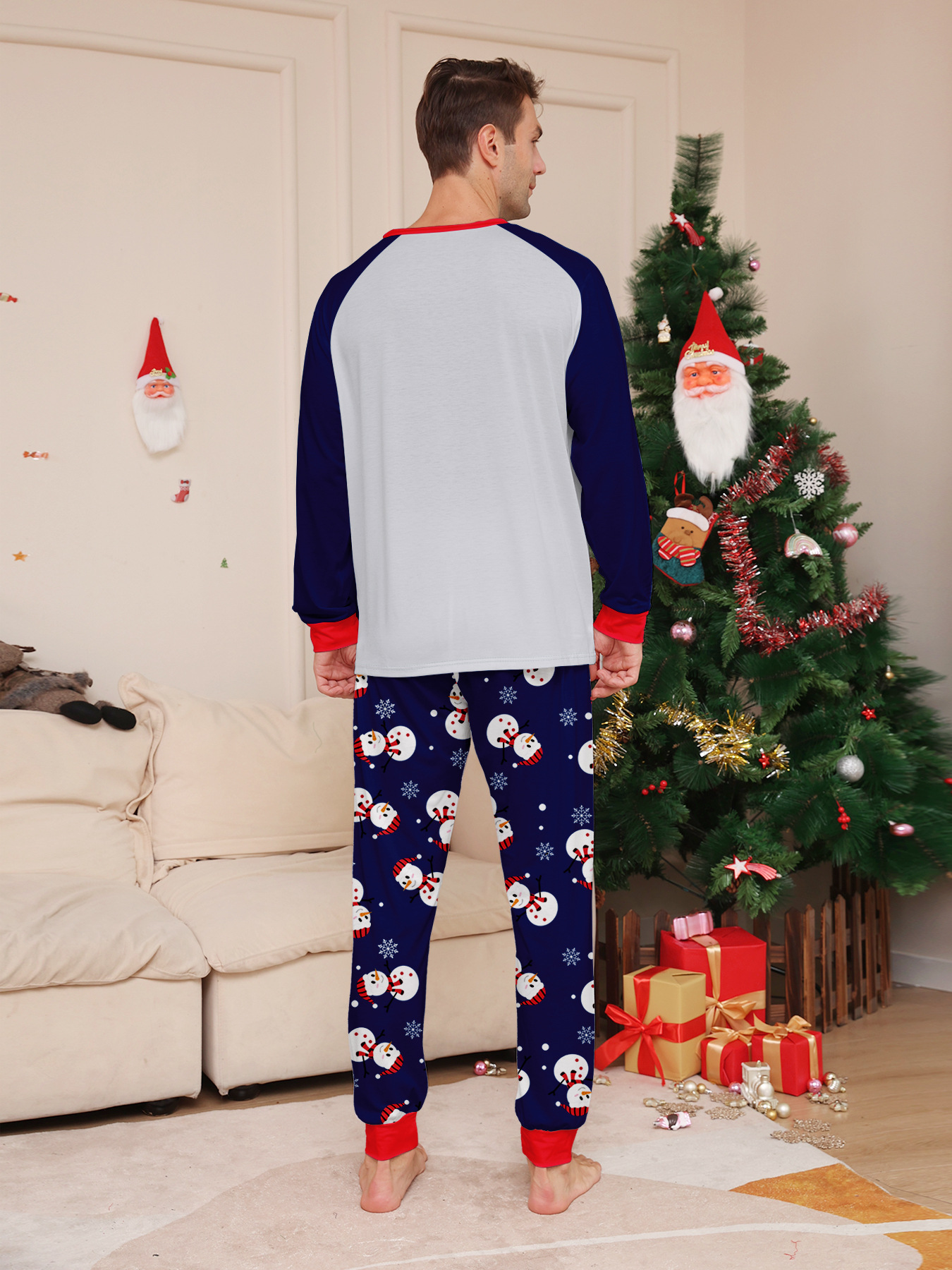 Long‑Sleeve Snowman Navy Family Matching Pajamas