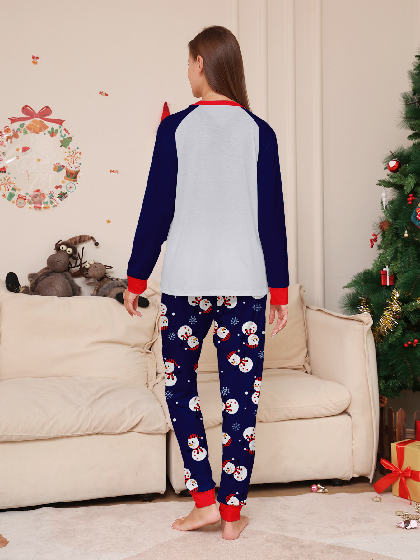 Long‑Sleeve Snowman Navy Family Matching Pajamas