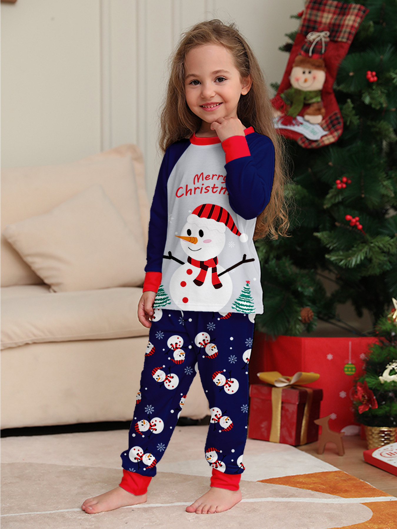 Long‑Sleeve Snowman Navy Family Matching Pajamas