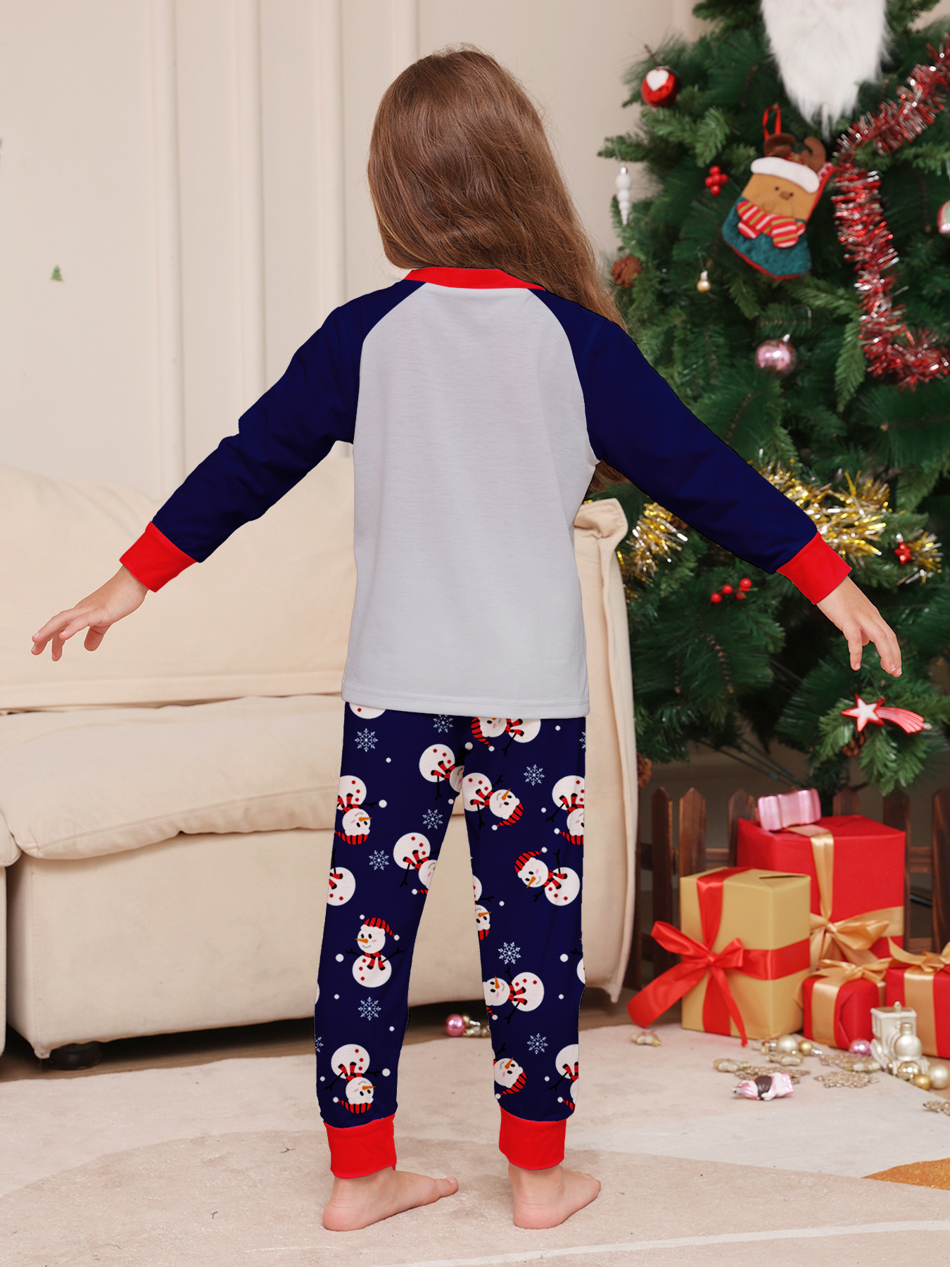 Long‑Sleeve Snowman Navy Family Matching Pajamas
