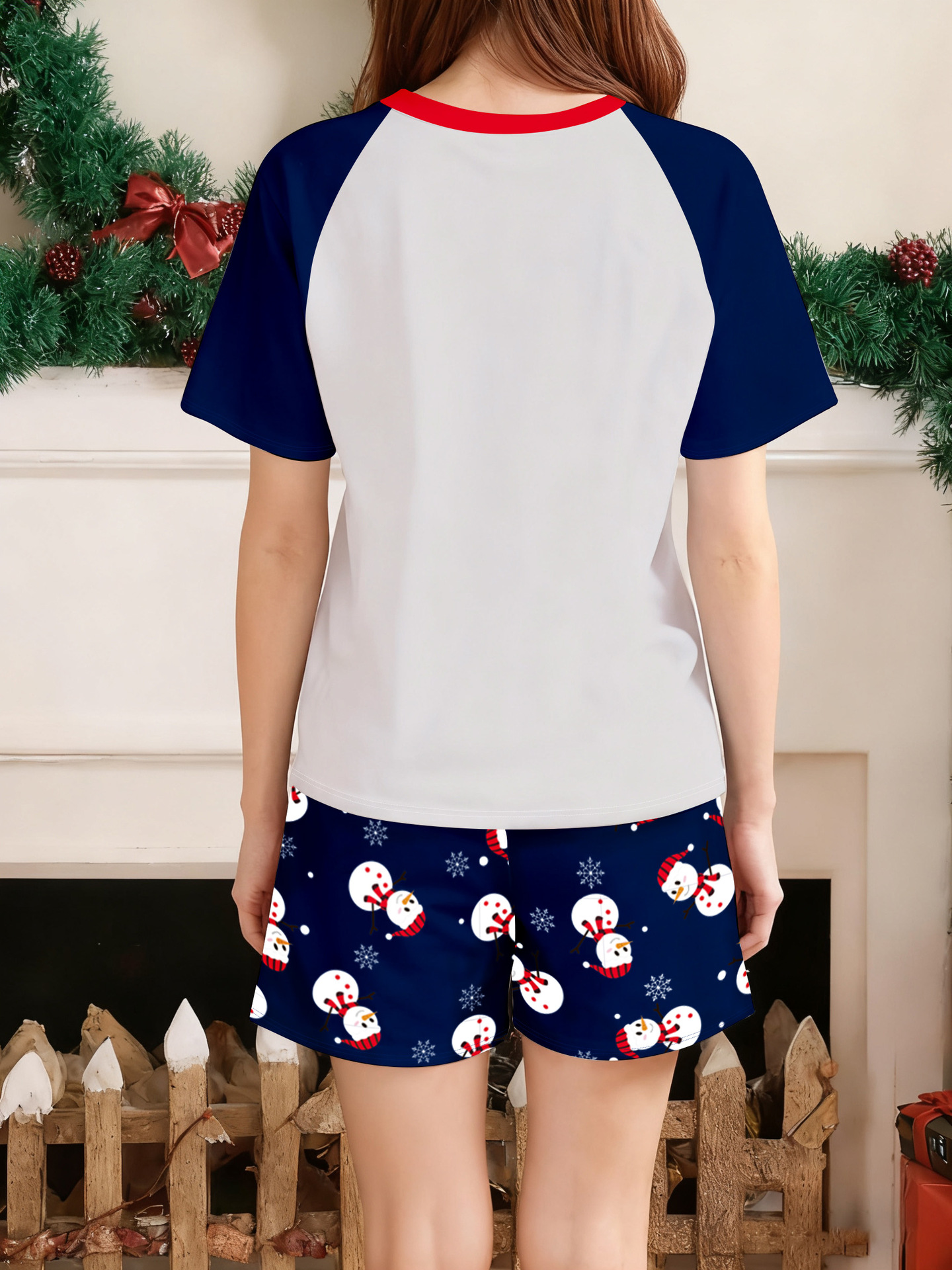 Short‑Sleeve Snowman Print Family Christmas Pajamas