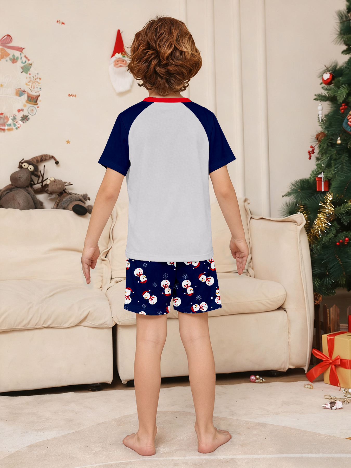 Short‑Sleeve Snowman Print Family Christmas Pajamas