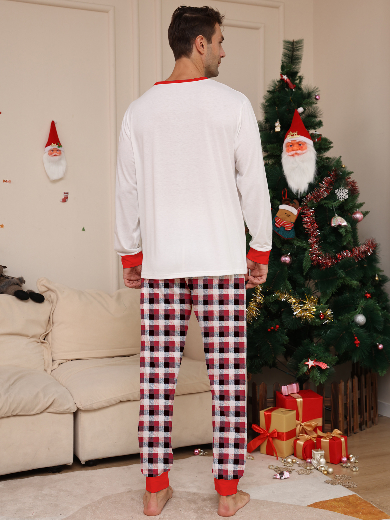 Reindeer Letter Red‑Black Plaid Family Pajamas