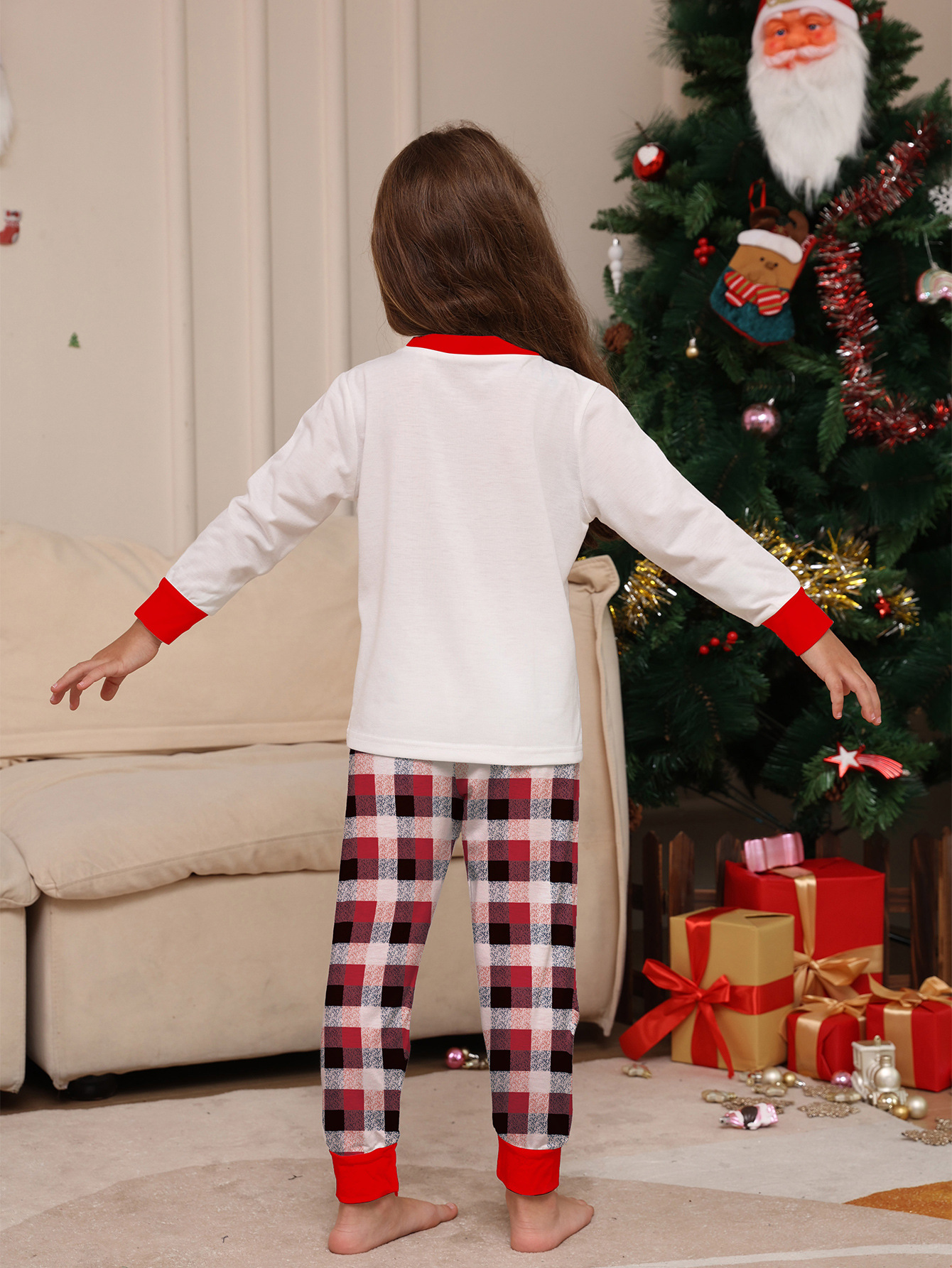 Reindeer Letter Red‑Black Plaid Family Pajamas