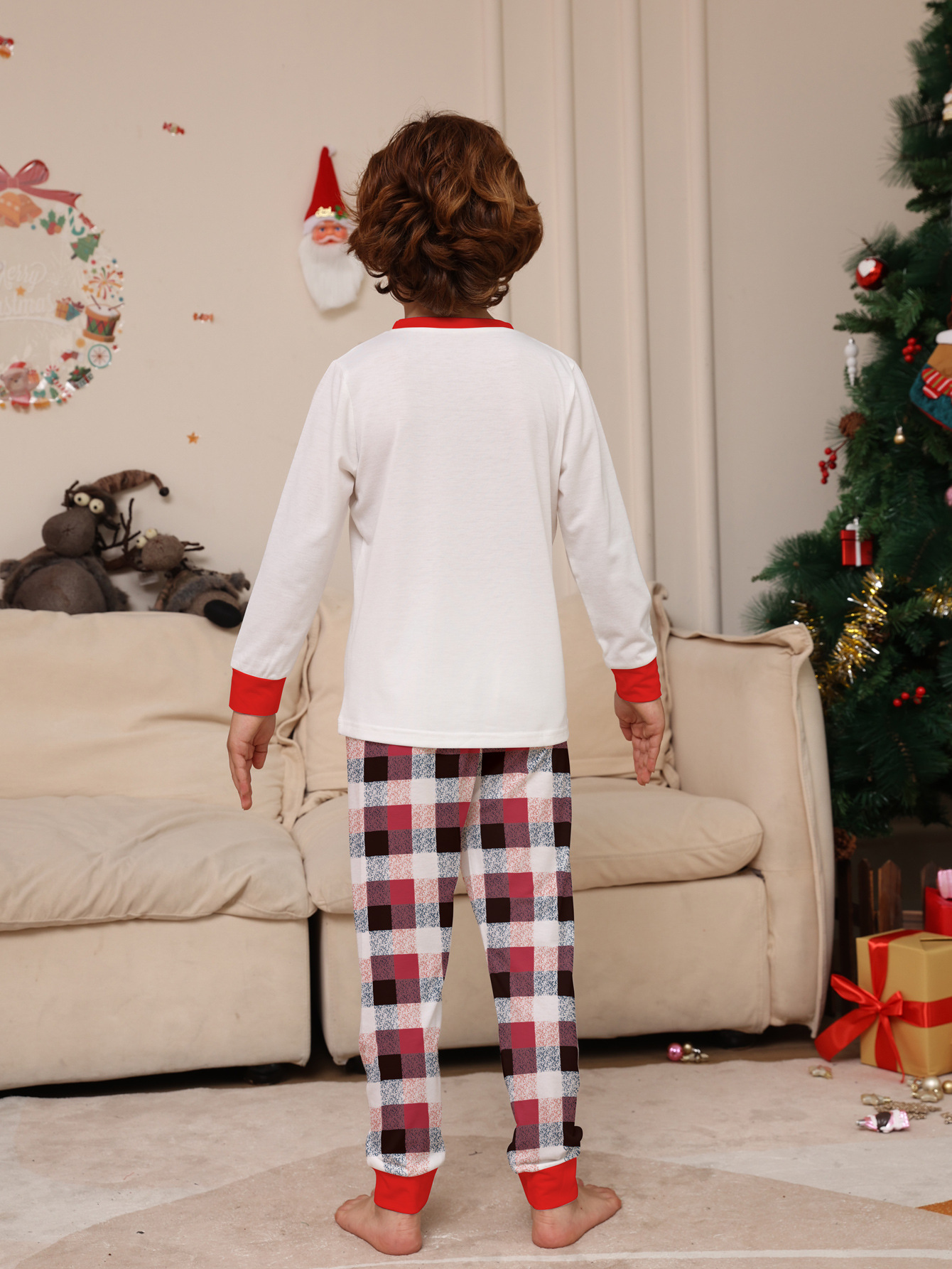Reindeer Letter Red‑Black Plaid Family Pajamas