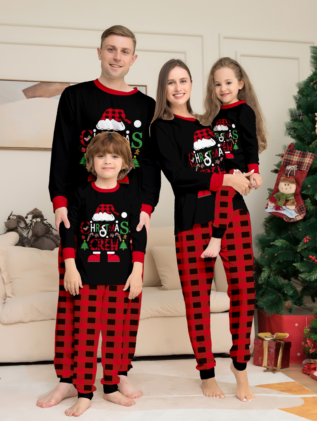 Christmas Crew Red‑Black Plaid Family Pajamas
