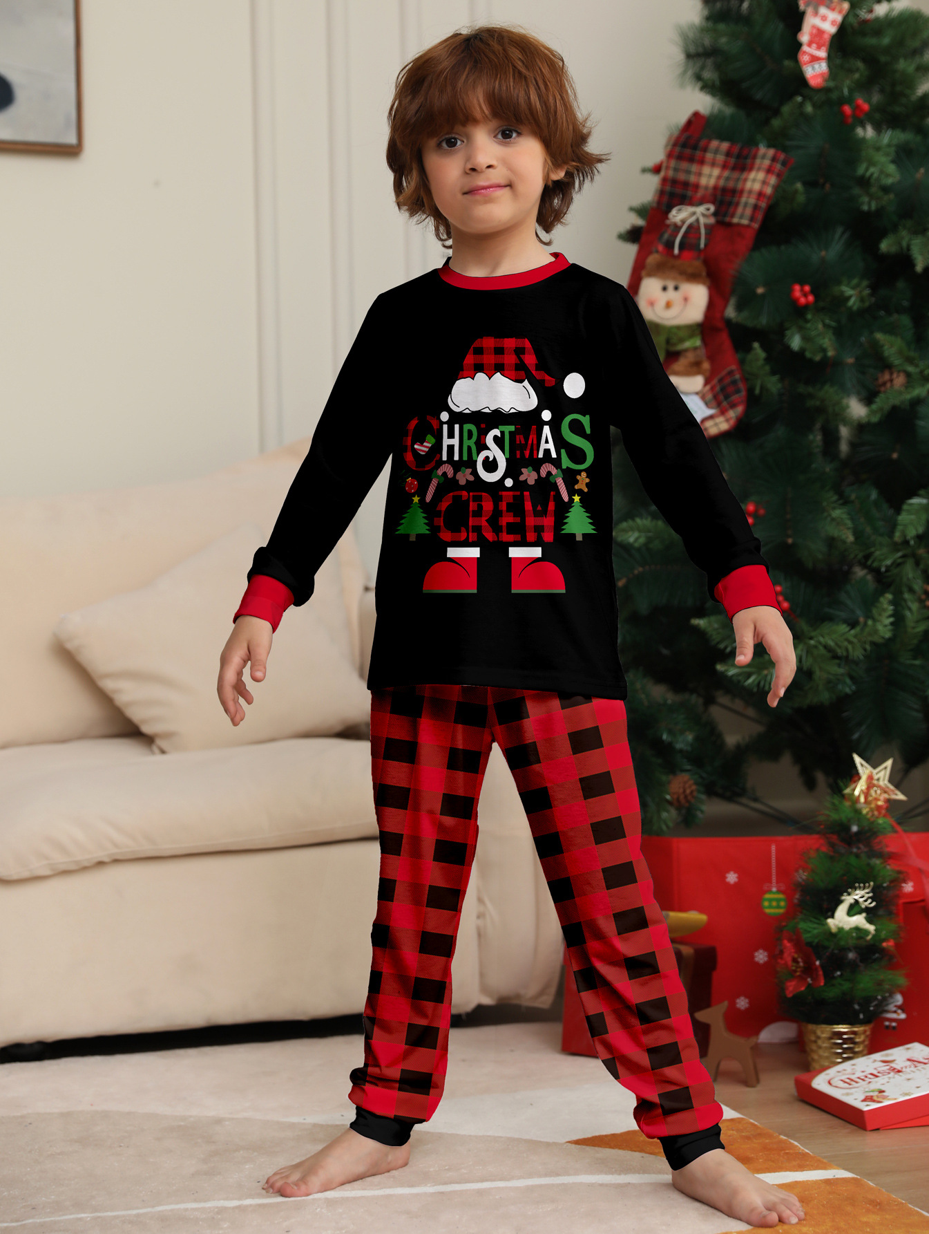 Christmas Crew Red‑Black Plaid Family Pajamas