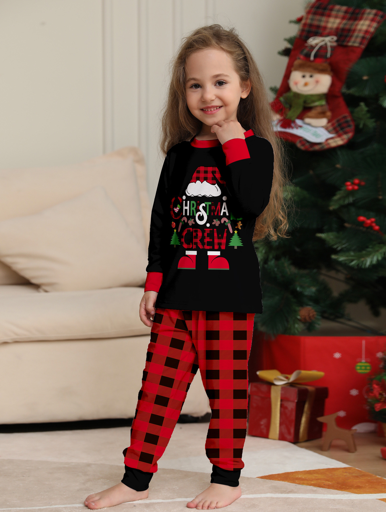 Christmas Crew Red‑Black Plaid Family Pajamas