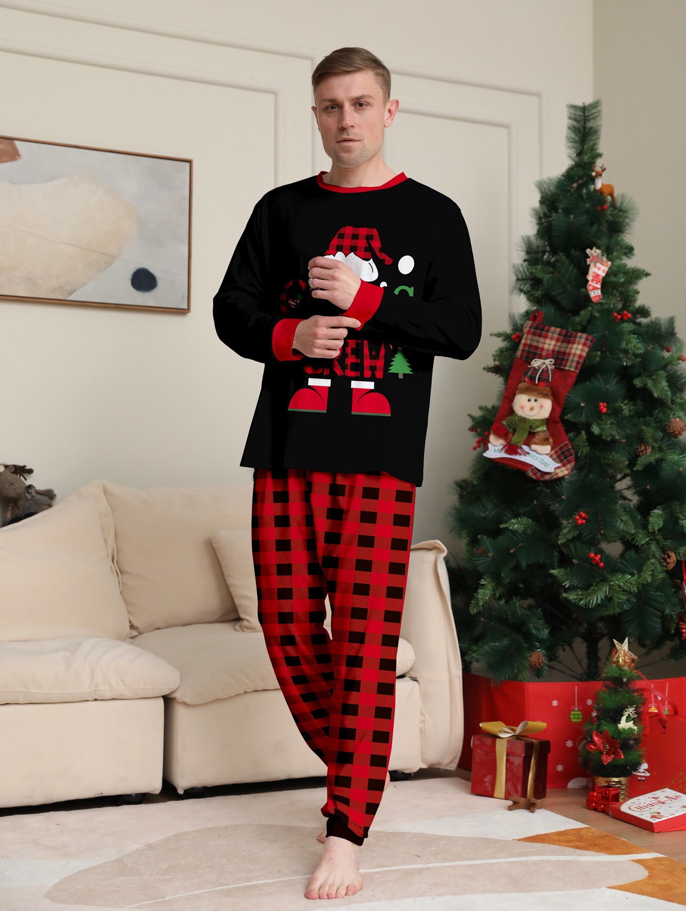 Christmas Crew Red‑Black Plaid Family Pajamas