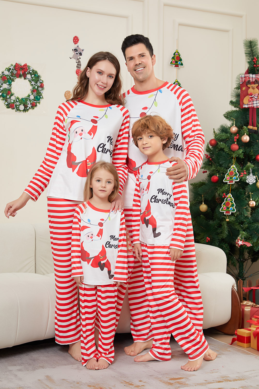 Santa Red‑White Stripe Family Matching Pajamas
