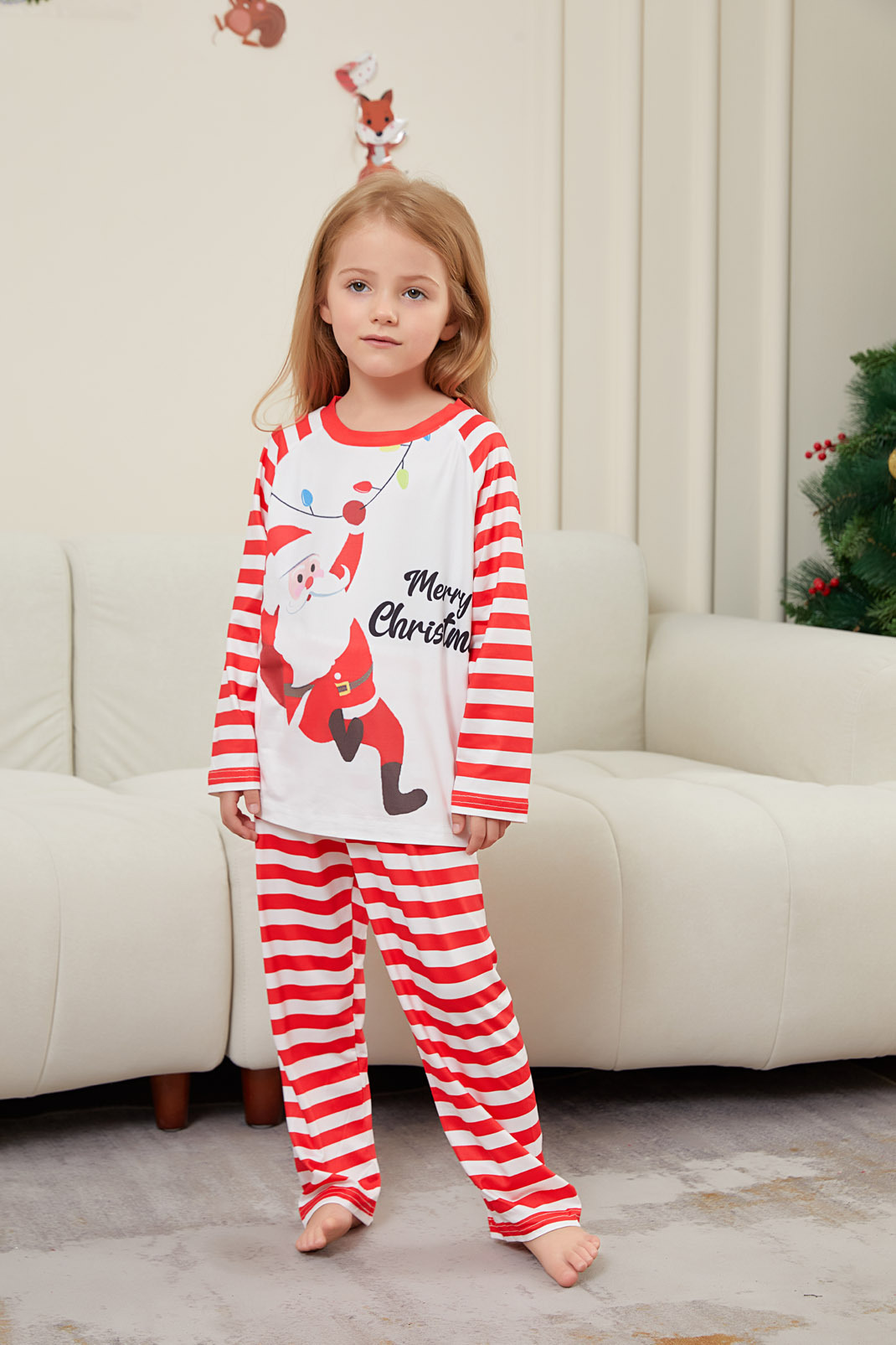 Santa Red‑White Stripe Family Matching Pajamas