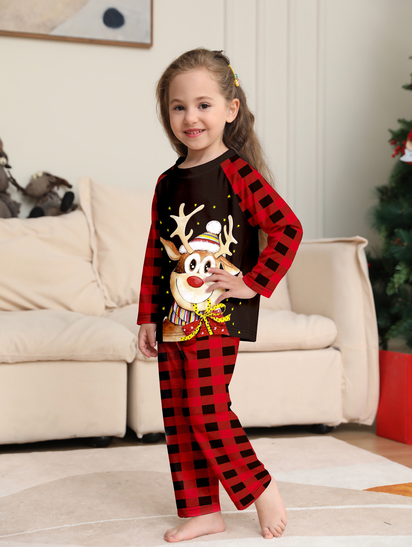 Reindeer Red‑Black Plaid Family Matching Pajamas