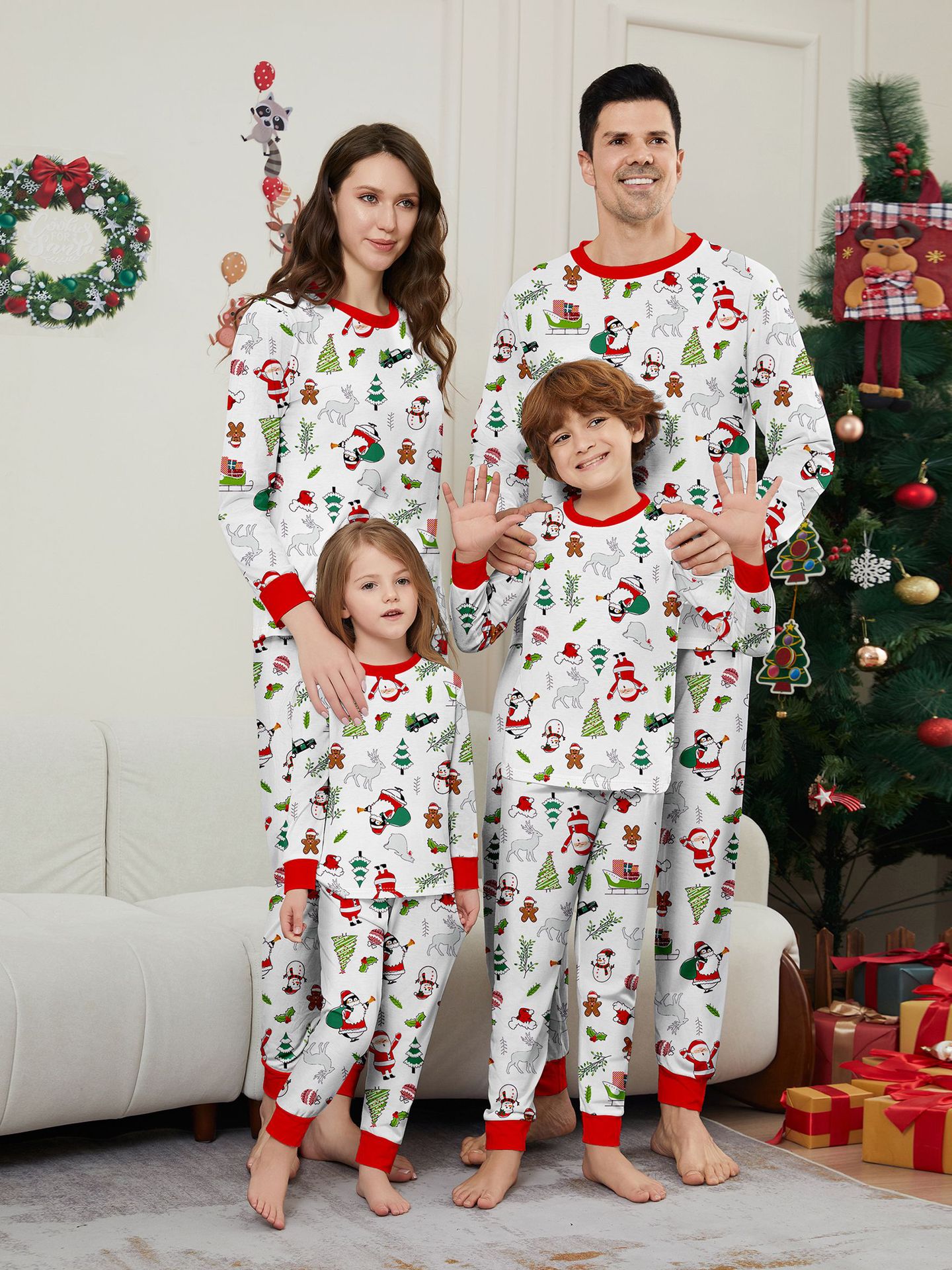 White Santa & Christmas Elements Family Pajamas