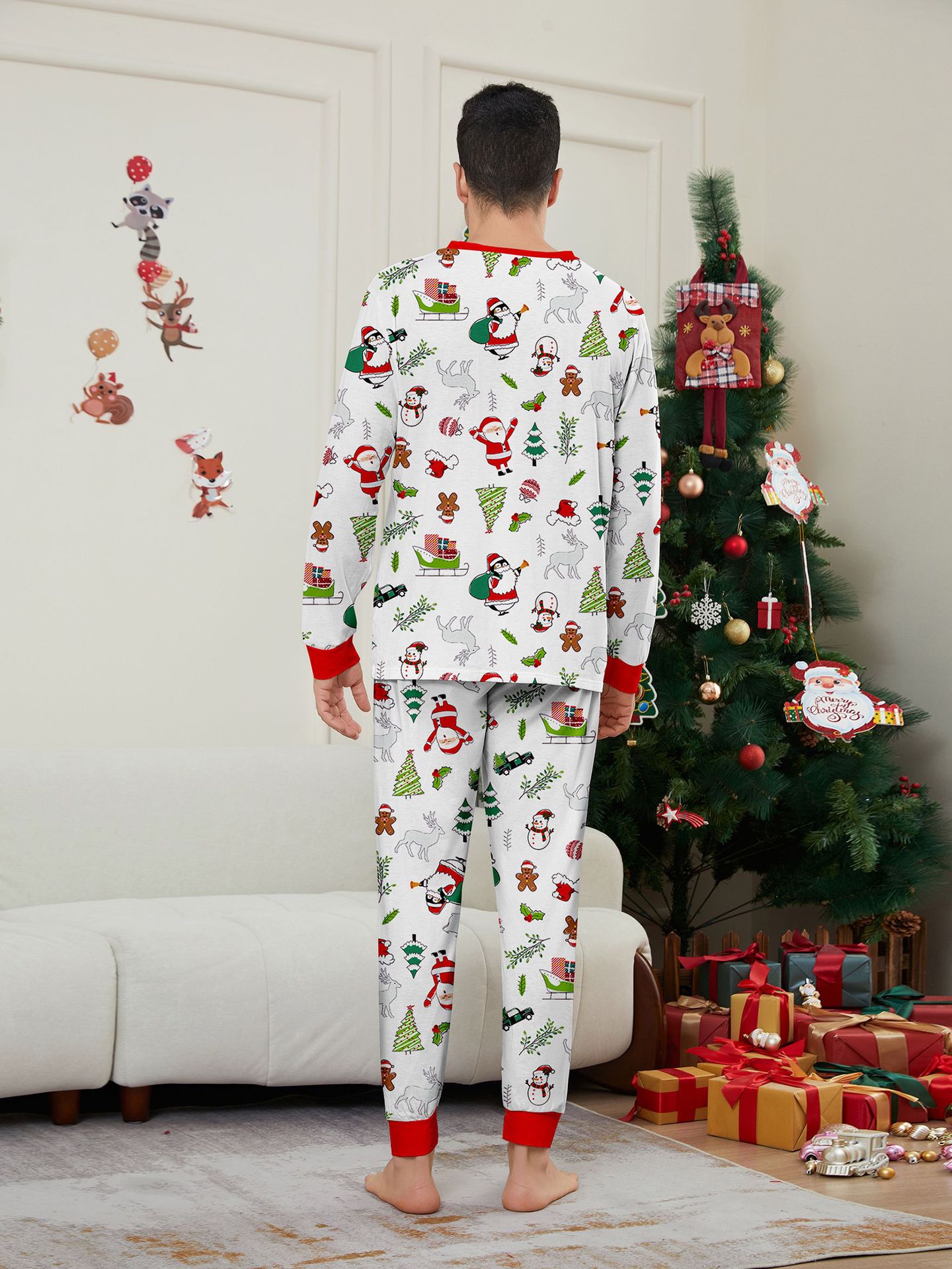 White Santa & Christmas Elements Family Pajamas
