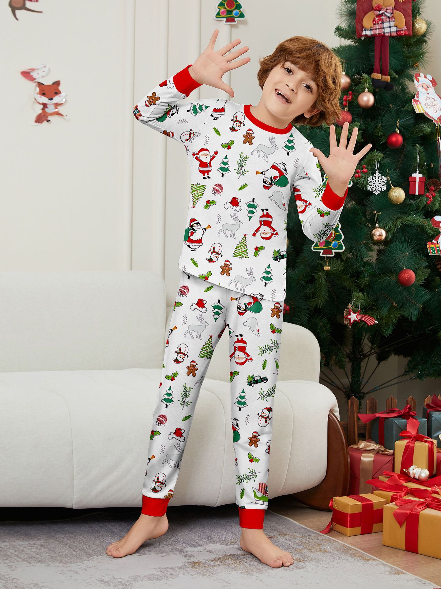 White Santa & Christmas Elements Family Pajamas