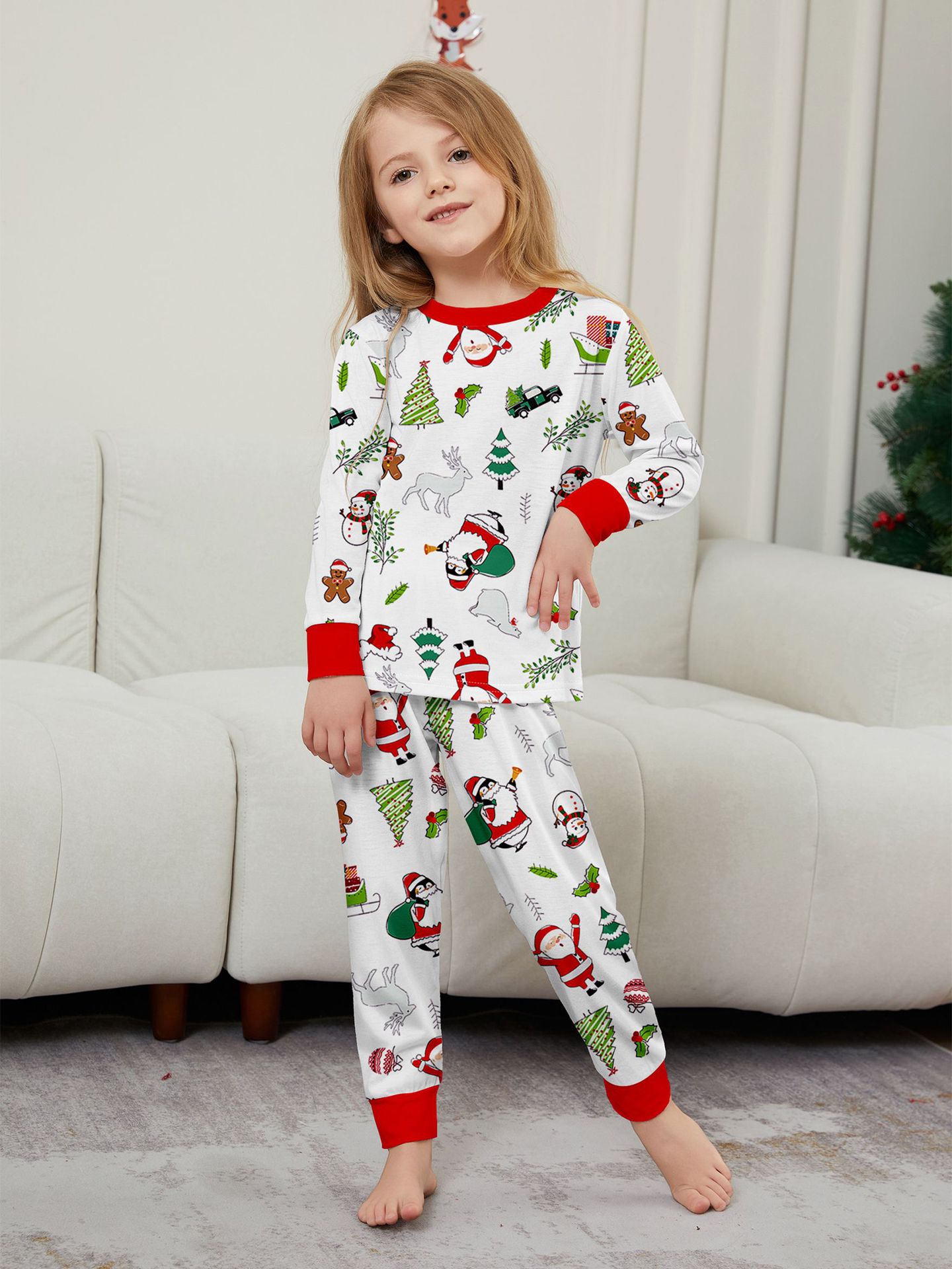 White Santa & Christmas Elements Family Pajamas