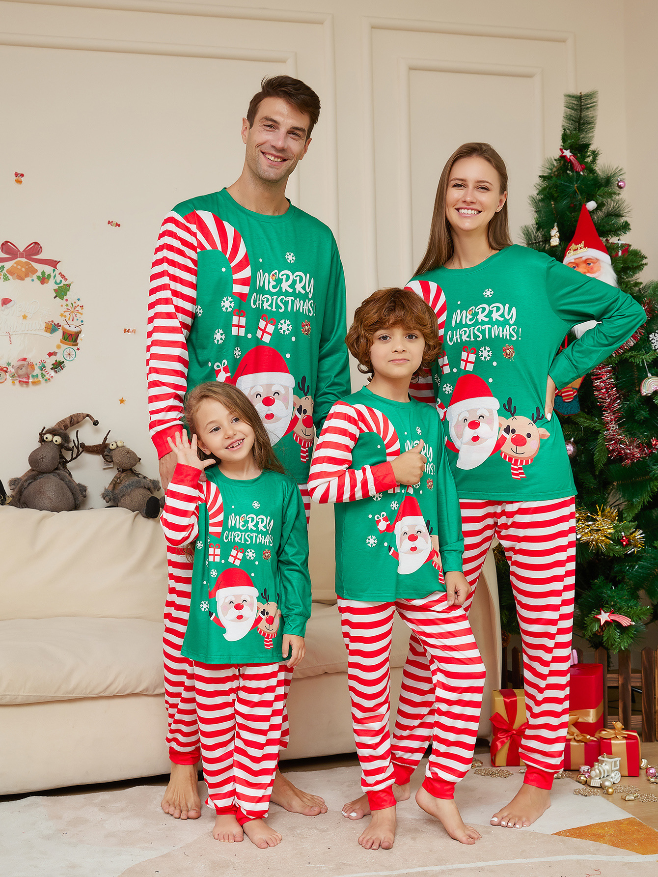 Green‑Red Stripe Santa Letter Family Pajamas