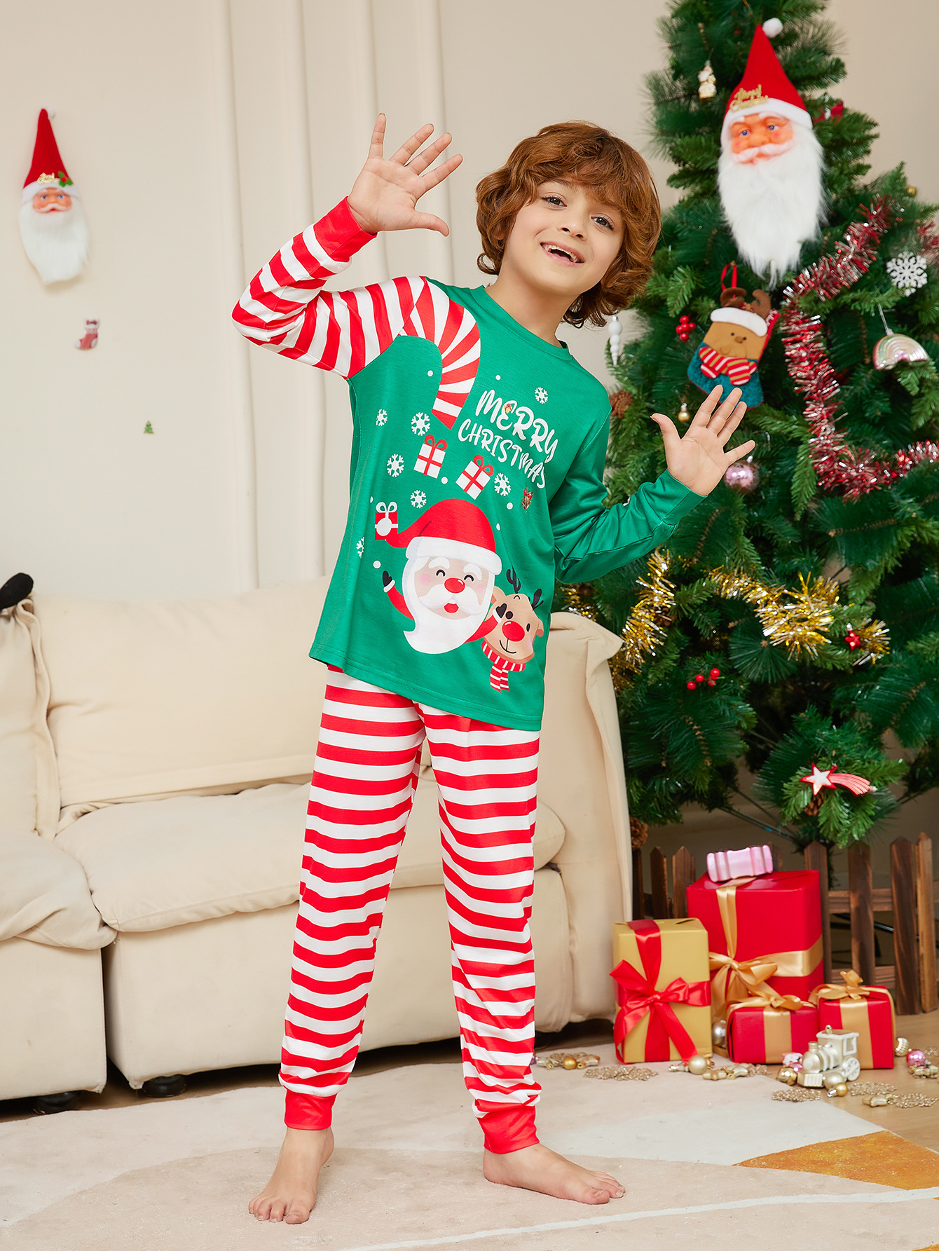 Green‑Red Stripe Santa Letter Family Pajamas