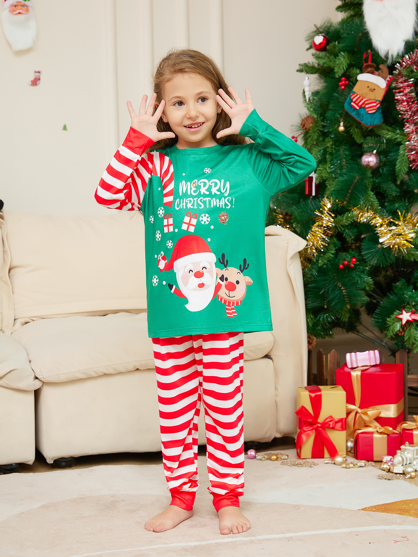 Green‑Red Stripe Santa Letter Family Pajamas