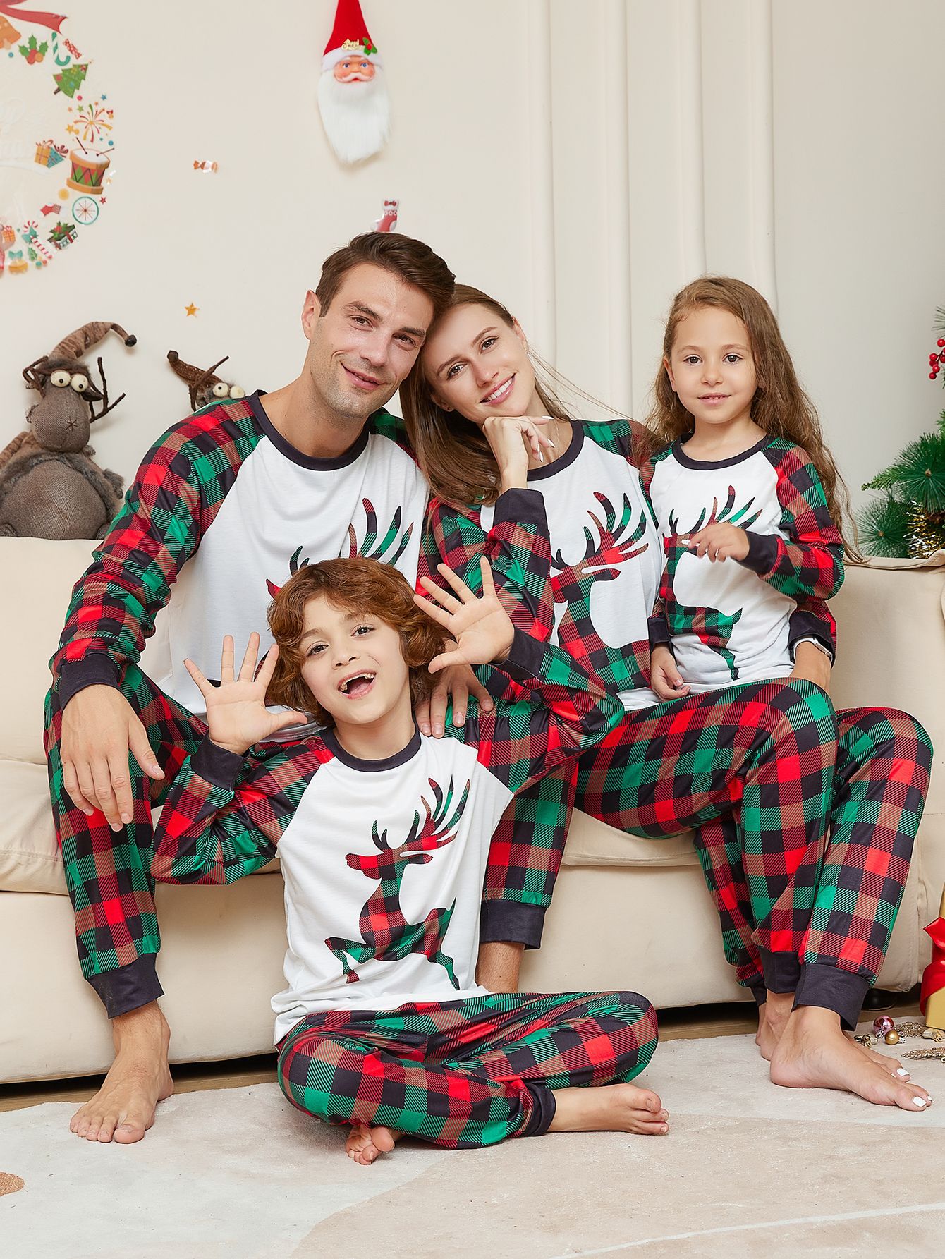 Plaid Reindeer Family Christmas Pajamas