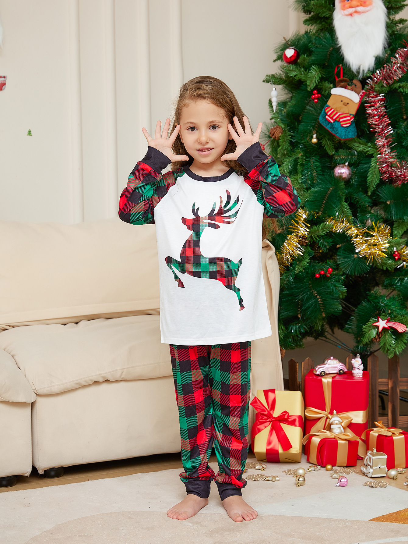 Plaid Reindeer Family Christmas Pajamas