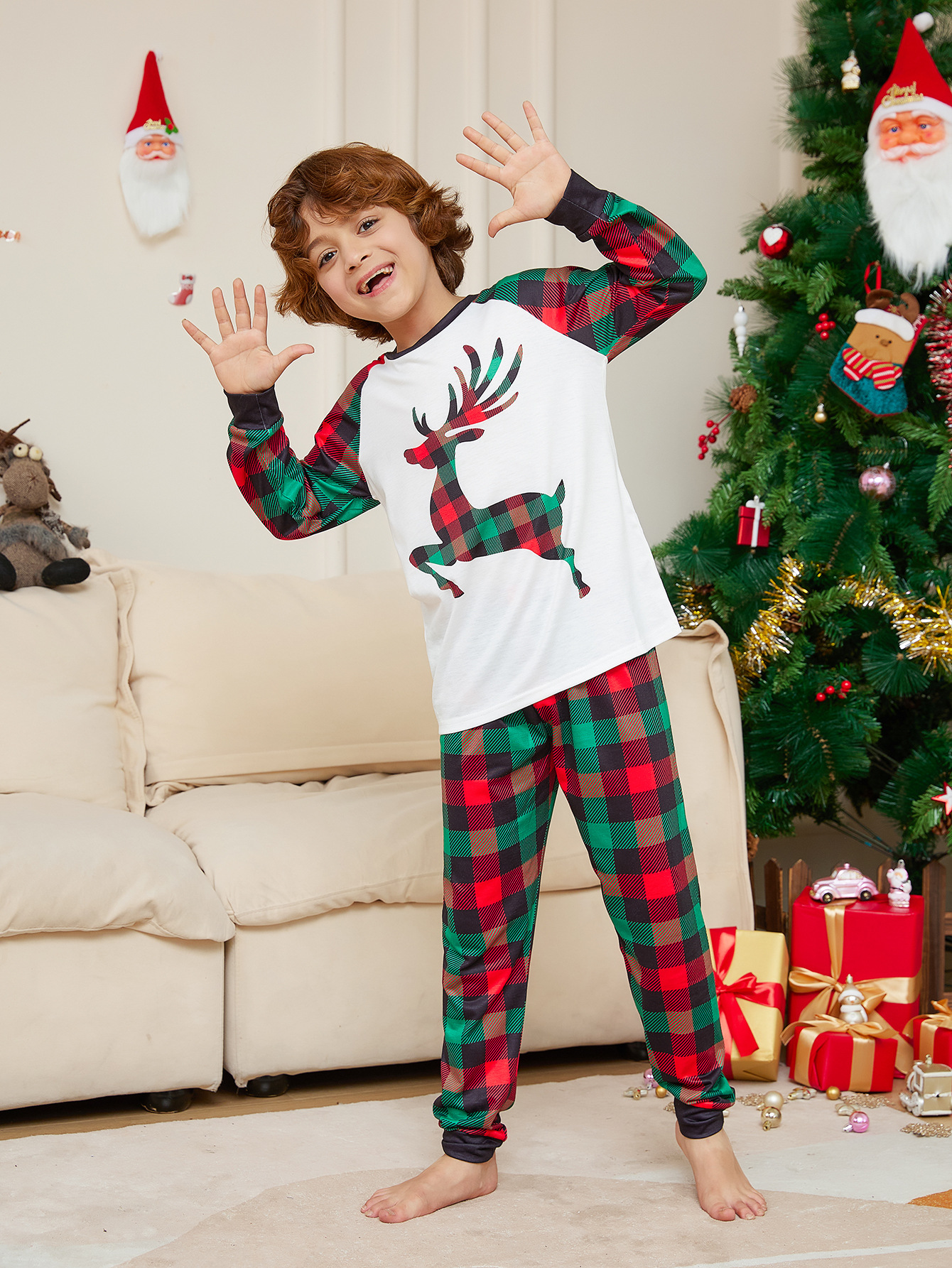 Plaid Reindeer Family Christmas Pajamas