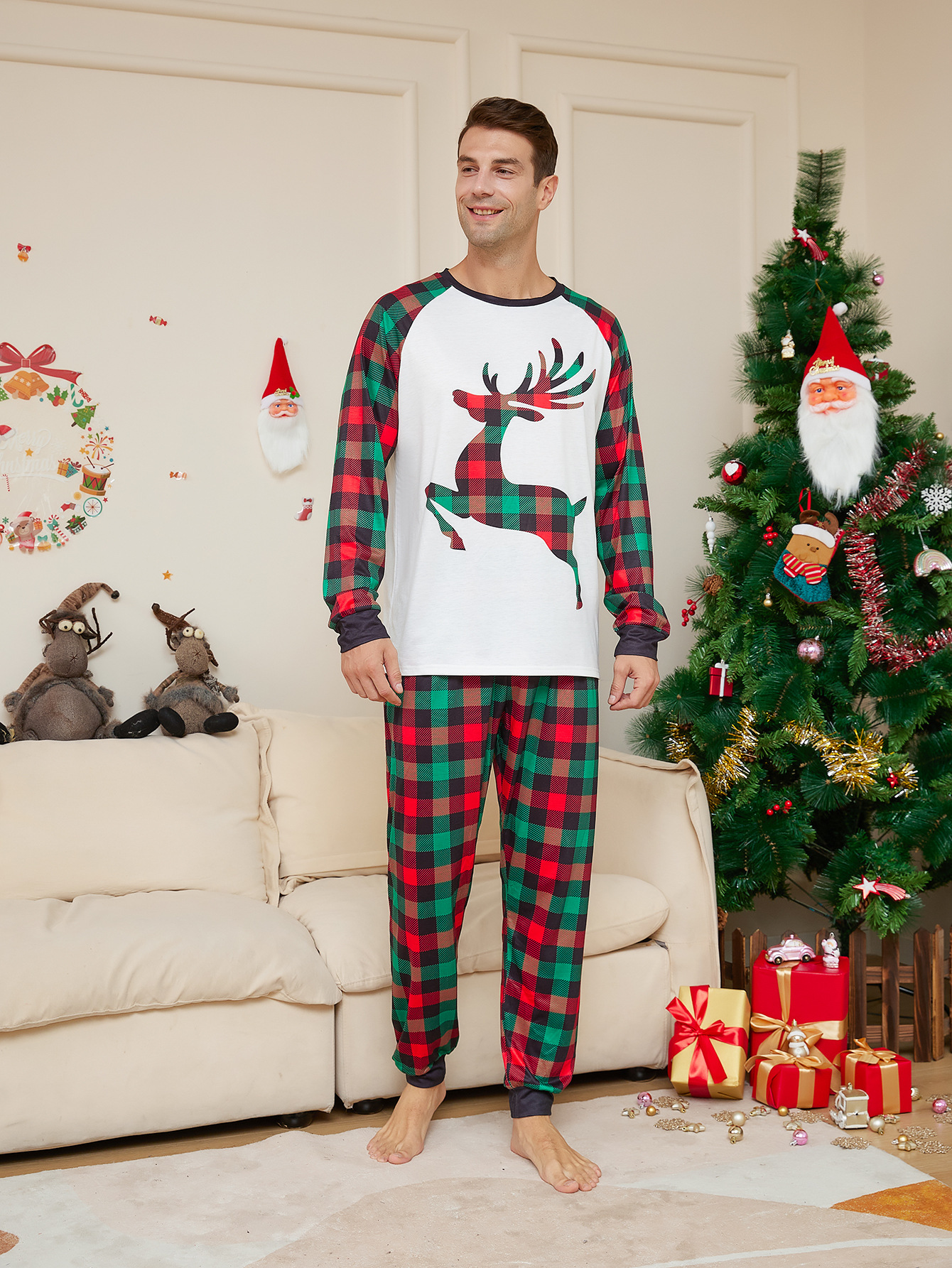Plaid Reindeer Family Christmas Pajamas