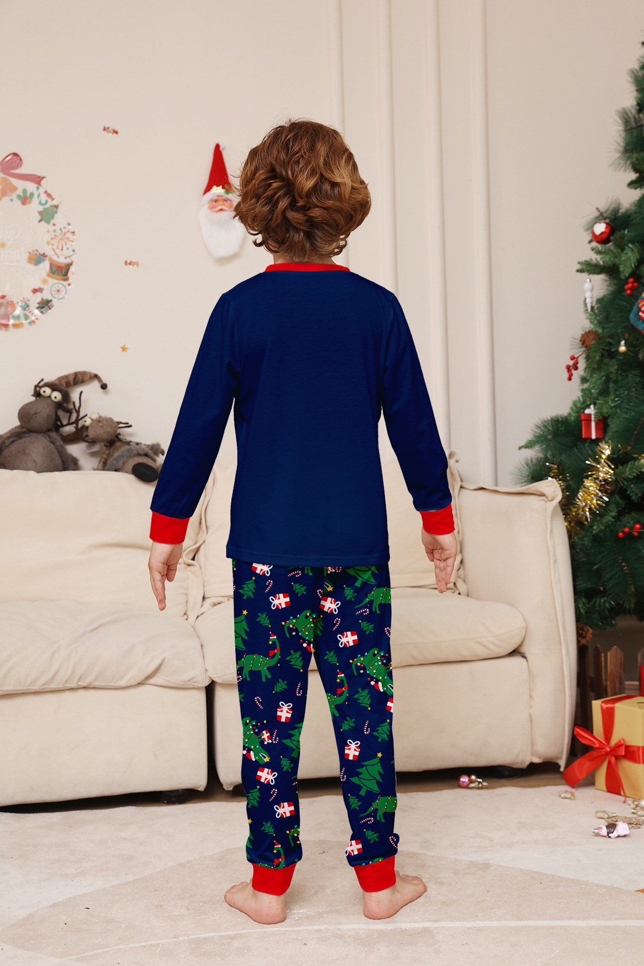 Navy Dinosaur Christmas Family Pajamas