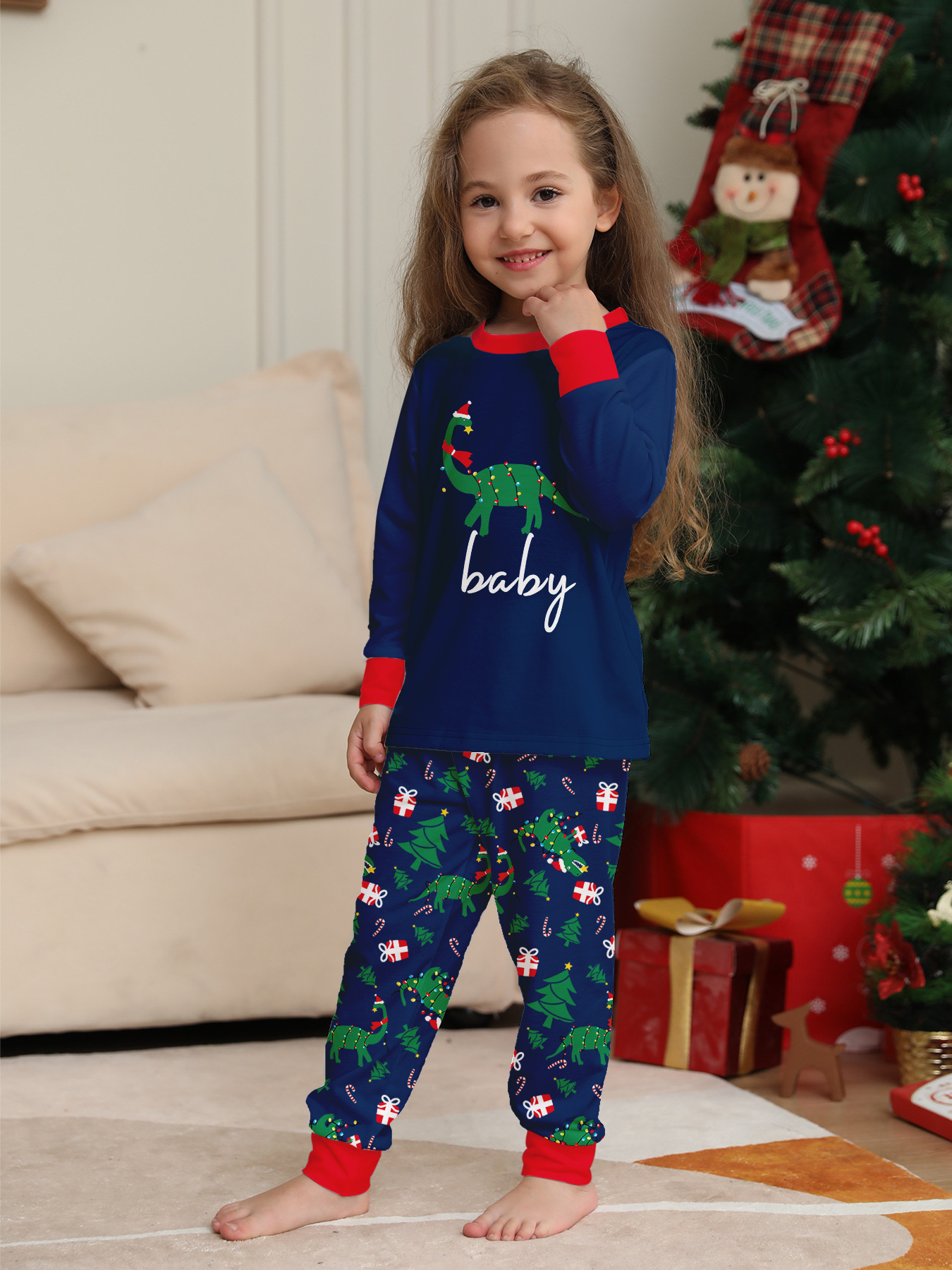 Navy Dinosaur Christmas Family Pajamas