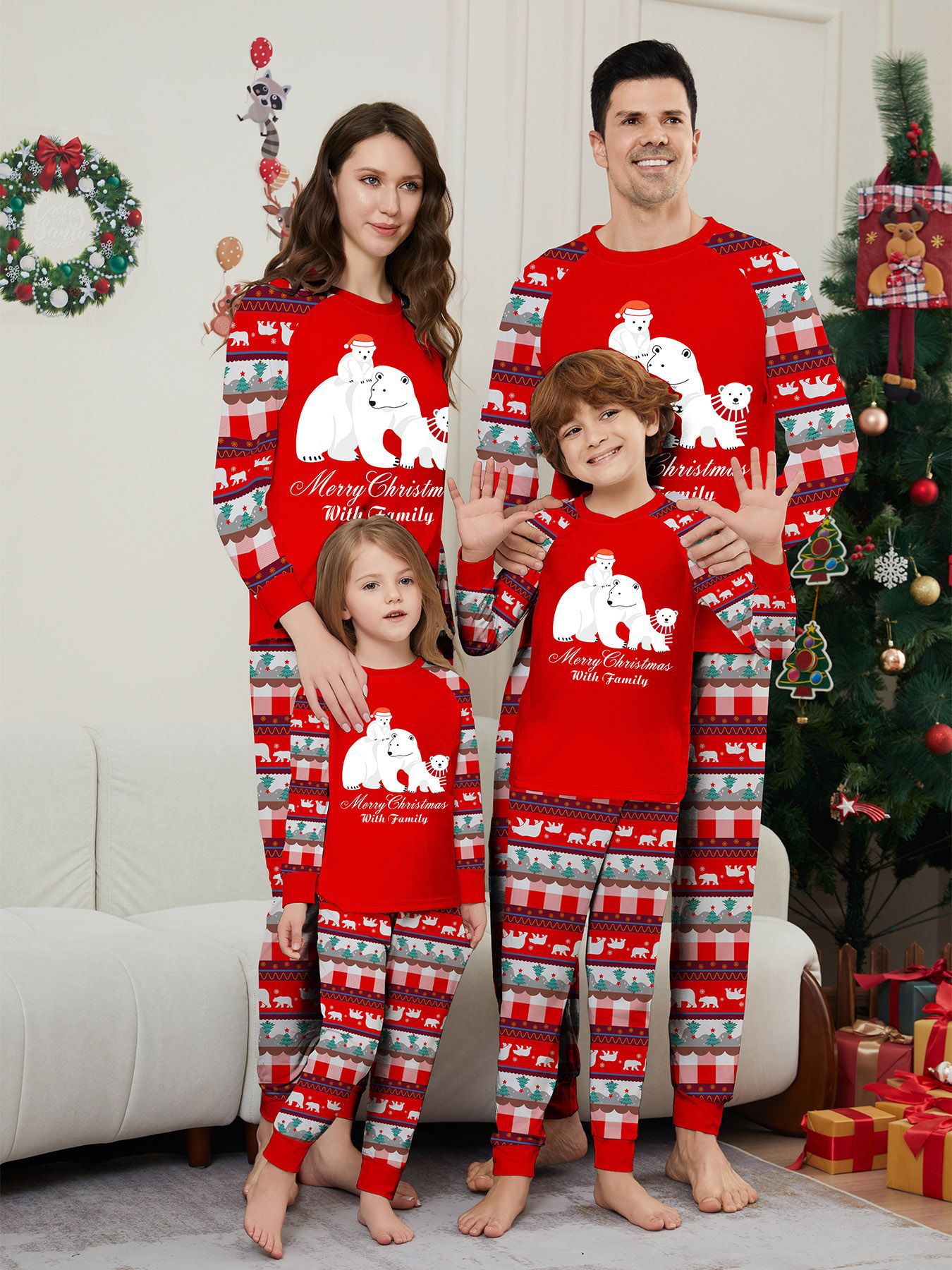 Red Polar Bear Christmas Family Pajamas