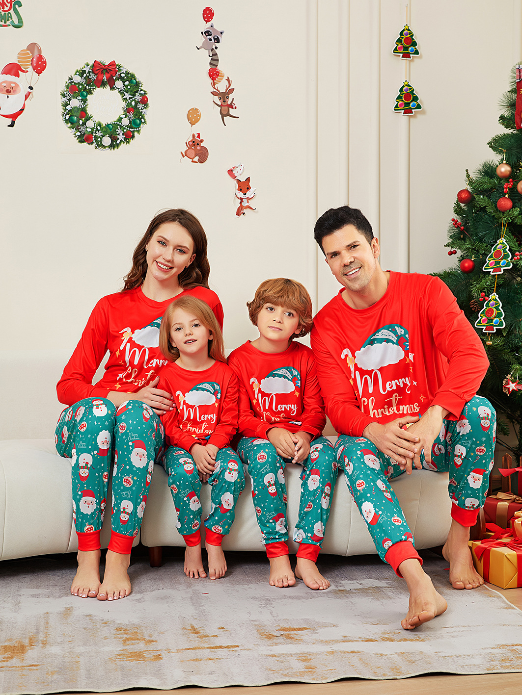Red‑Green Santa Snowman Family Pajamas