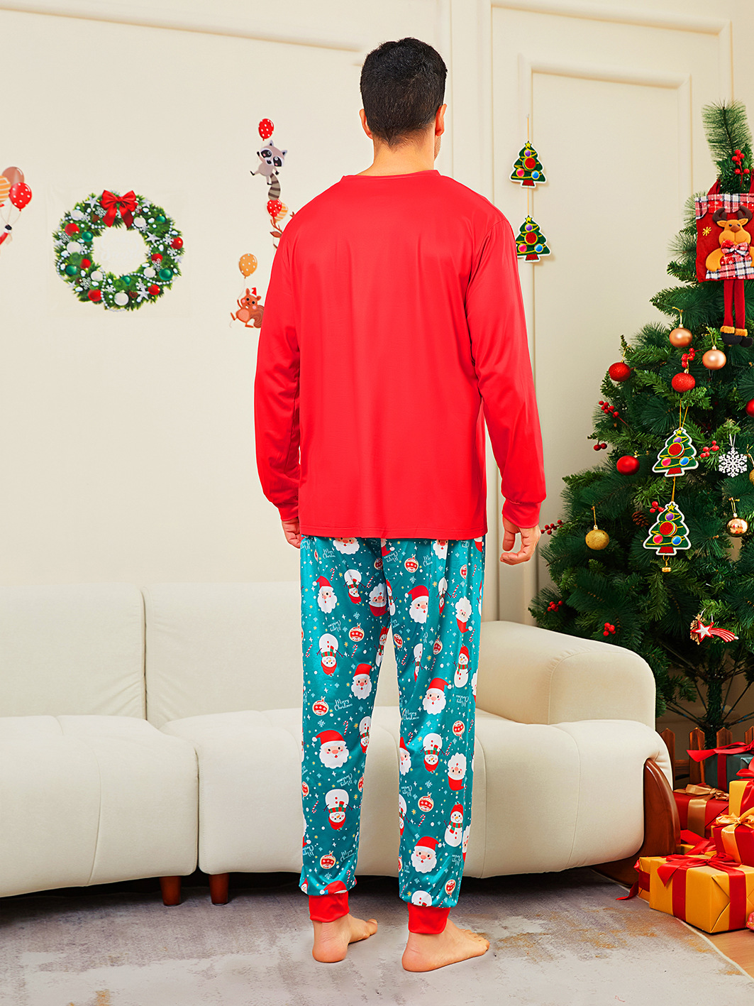 Red‑Green Santa Snowman Family Pajamas