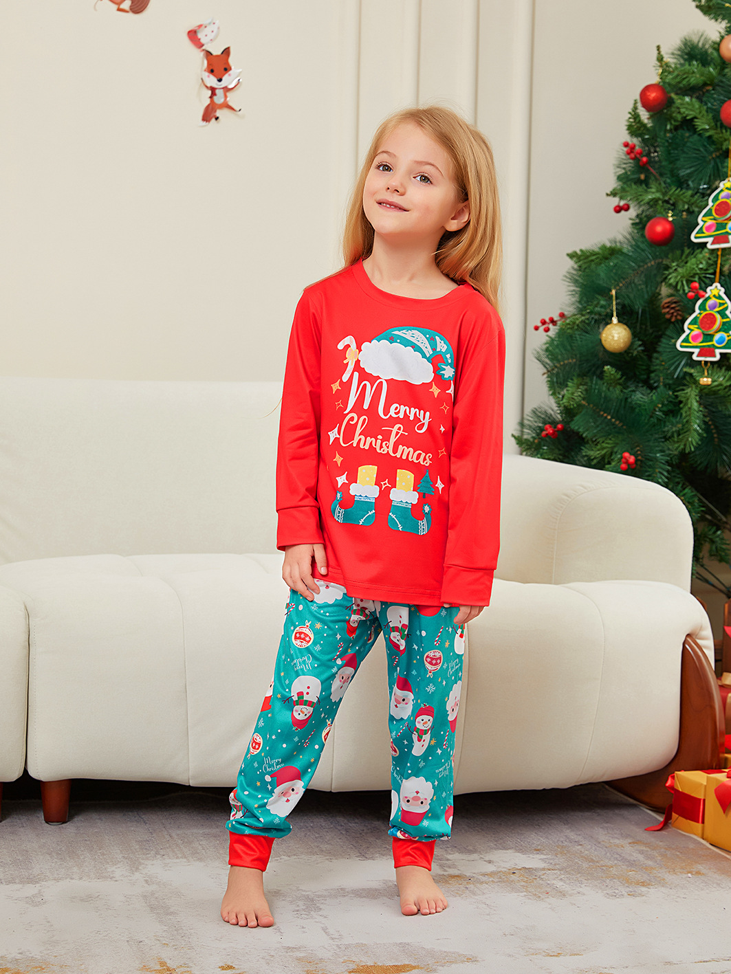 Red‑Green Santa Snowman Family Pajamas