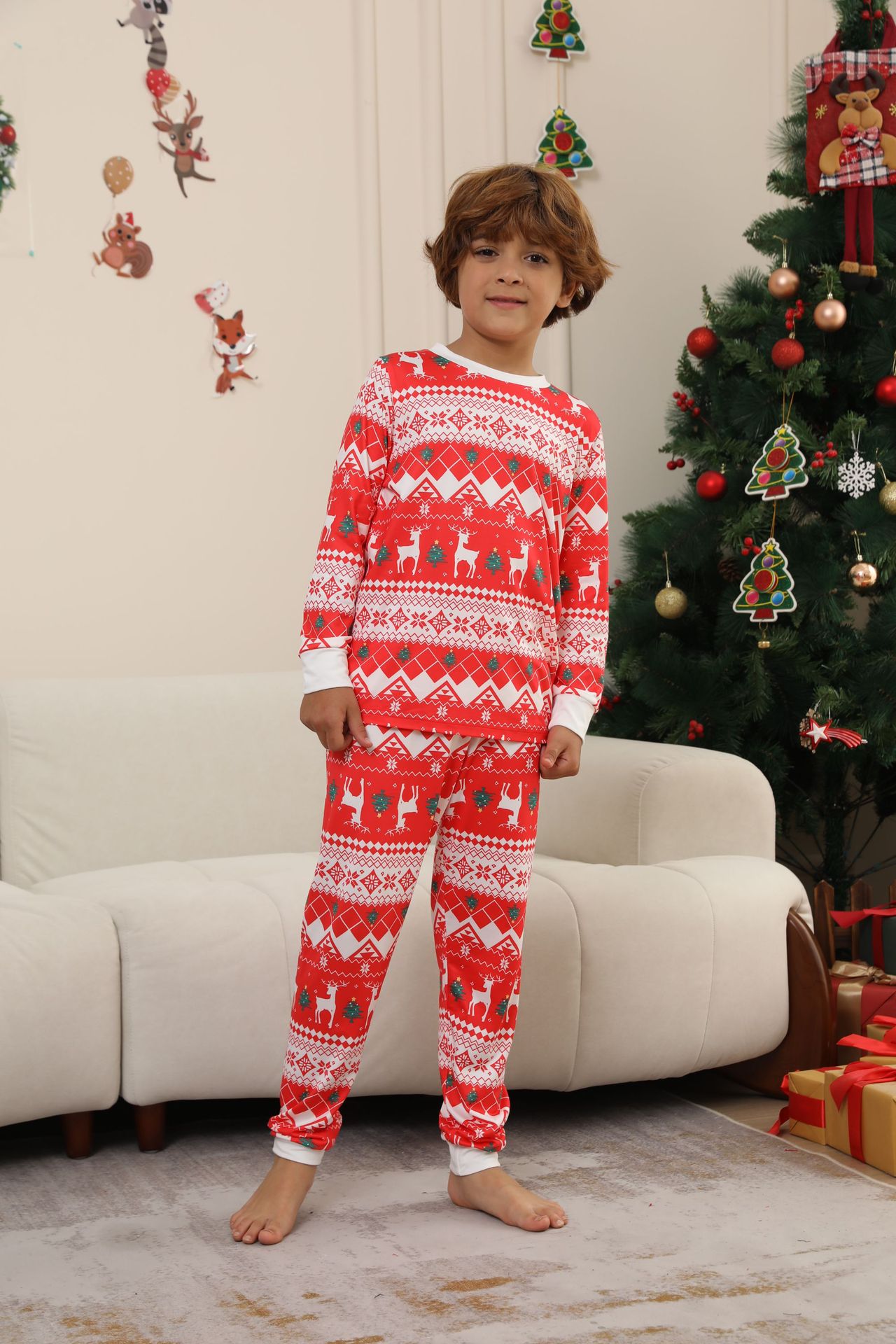Red Knit‑Style Reindeer Family Pajamas