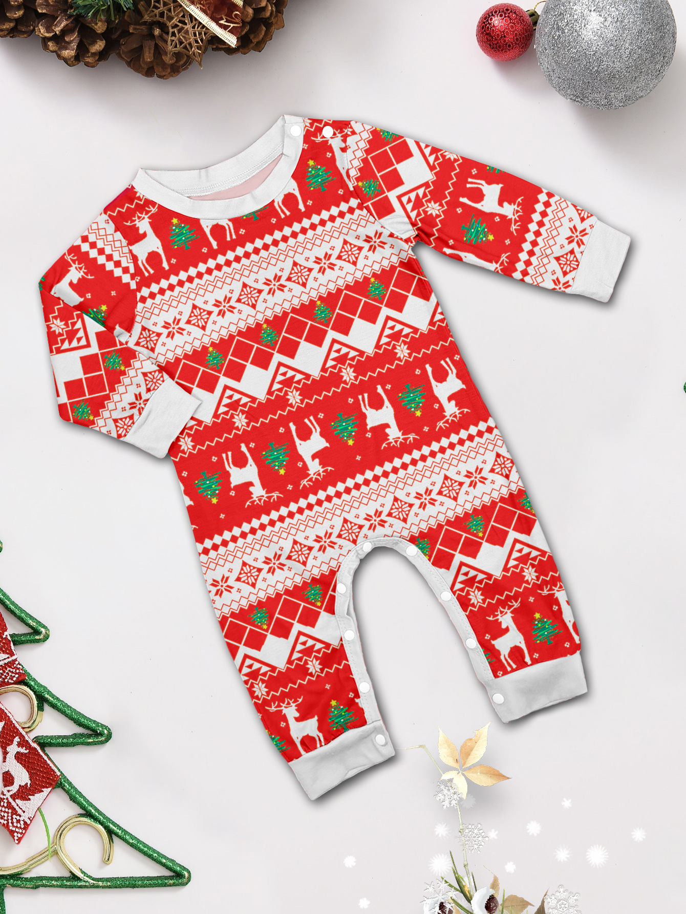 Red Knit‑Style Reindeer Family Pajamas