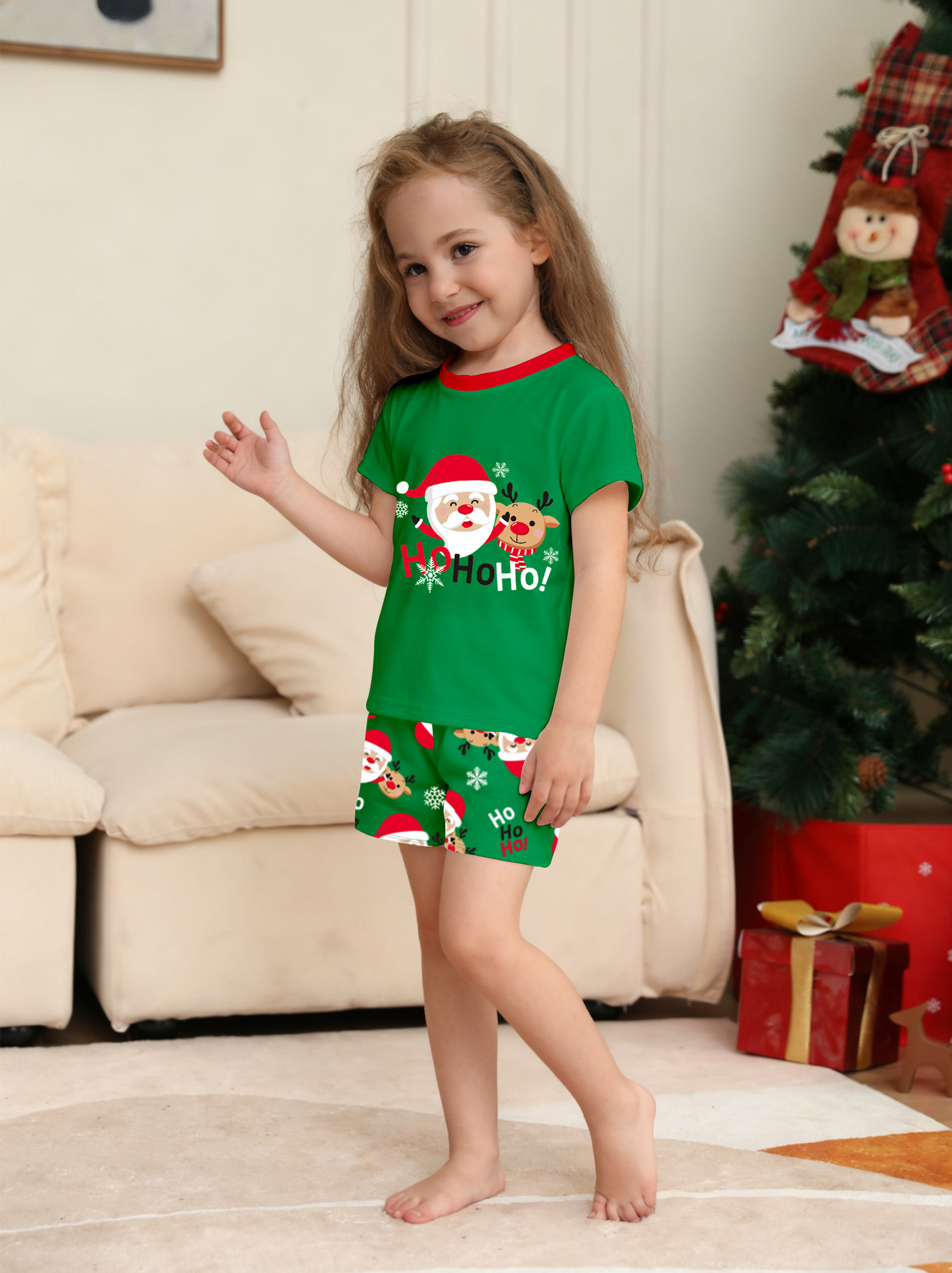 Green Short‑Sleeve Santa Reindeer Family Pajamas