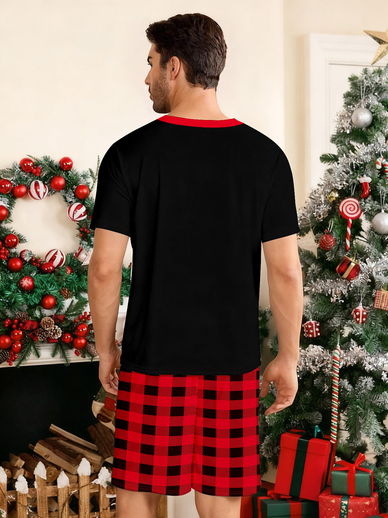 Black Short‑Sleeve Christmas Crew Family Pajamas