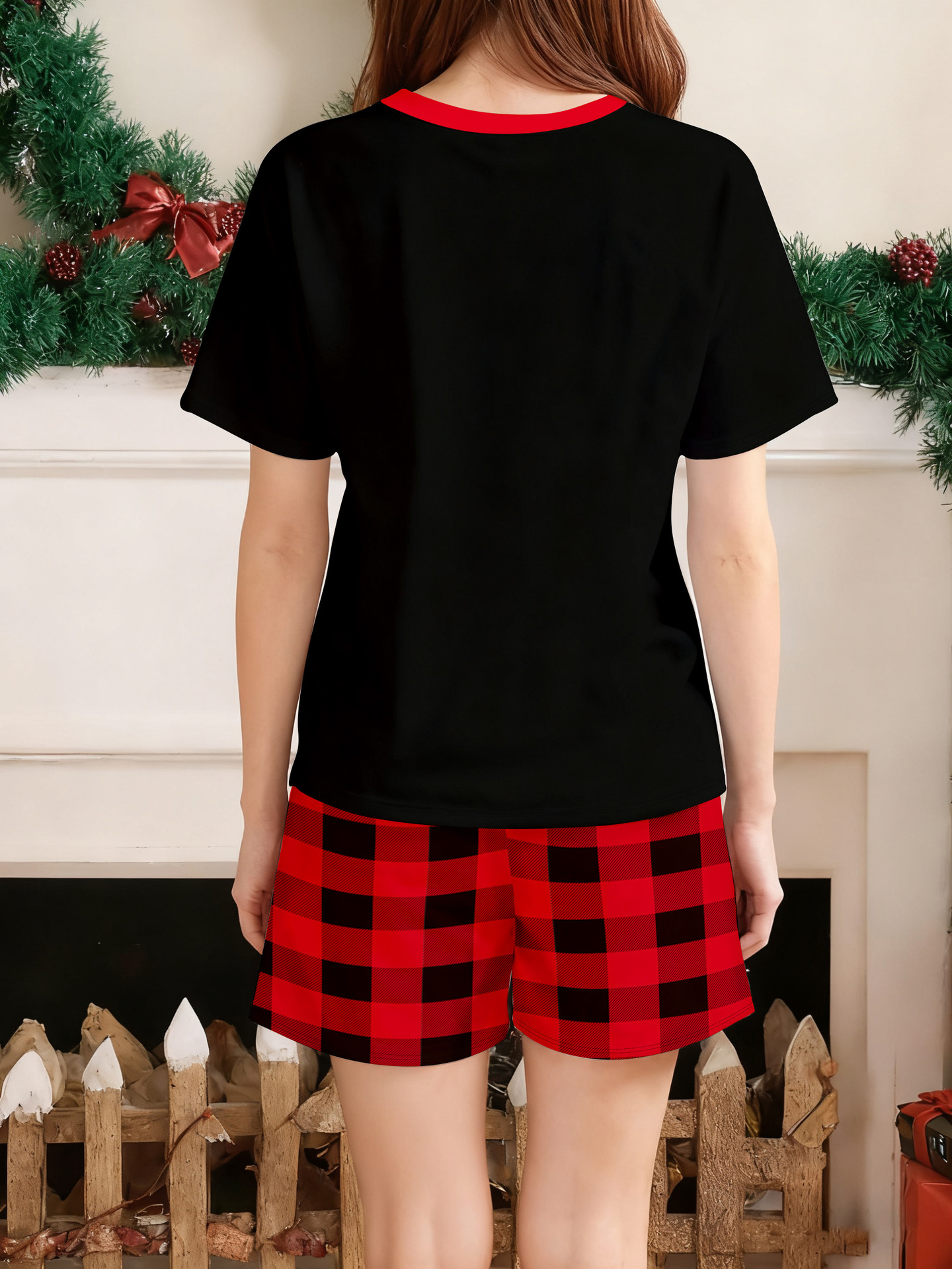 Black Short‑Sleeve Christmas Crew Family Pajamas