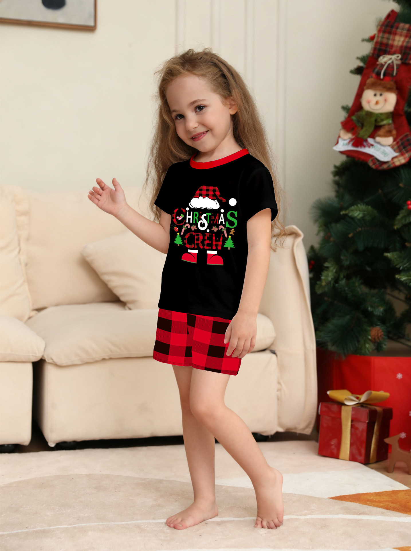 Black Short‑Sleeve Christmas Crew Family Pajamas