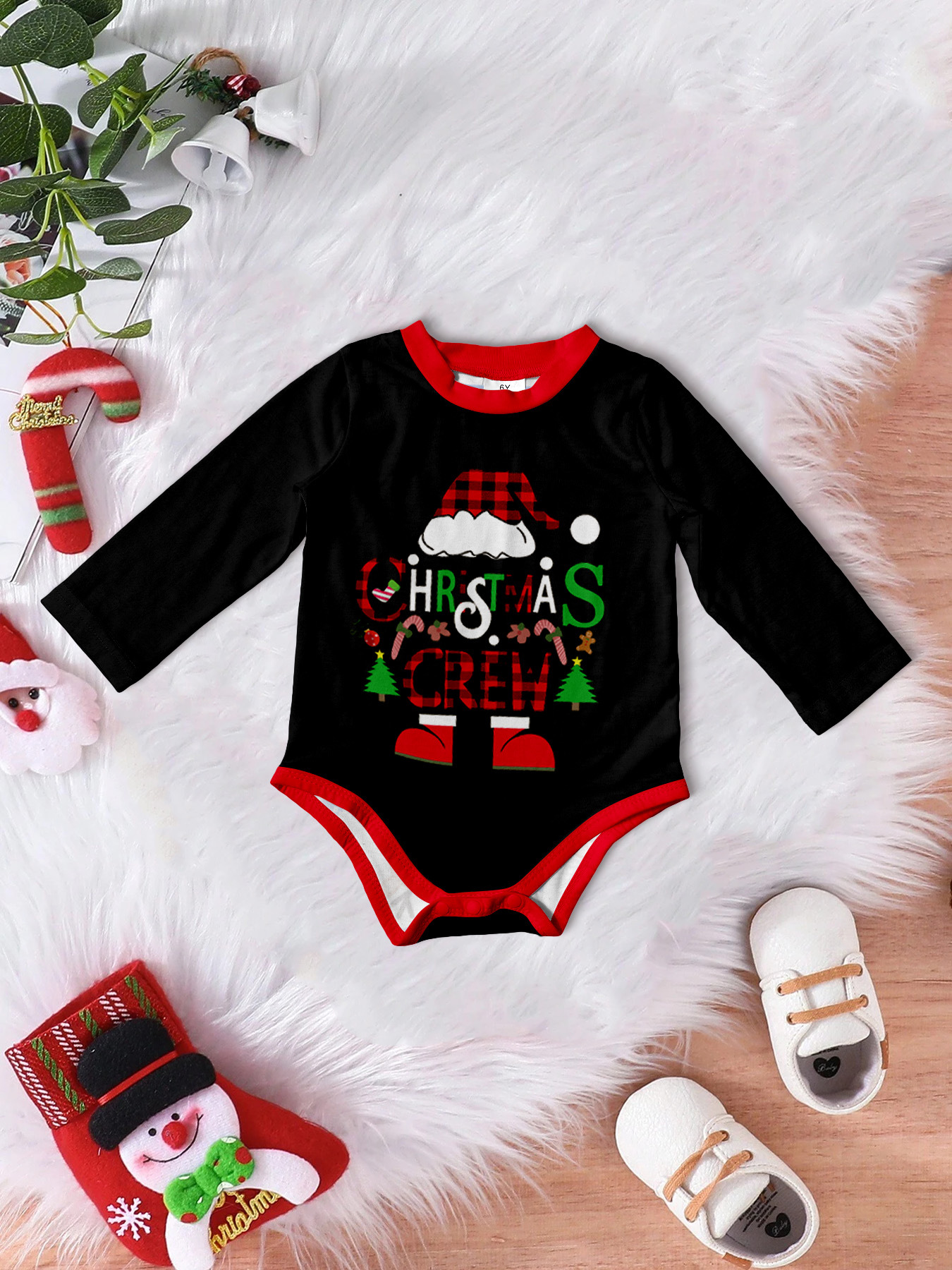 Black Short‑Sleeve Christmas Crew Family Pajamas