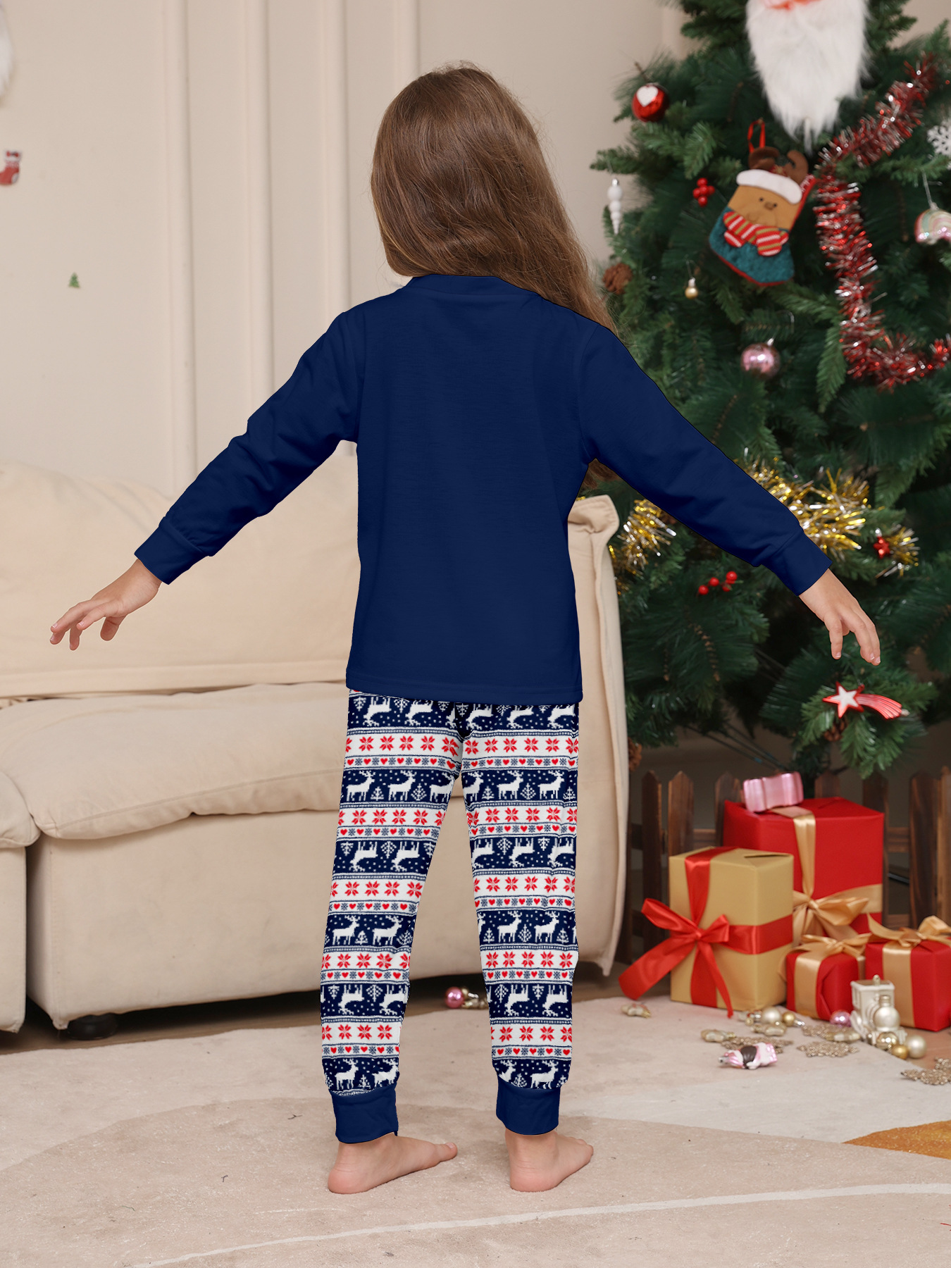 Navy Blue Reindeer Letter Family Pajamas