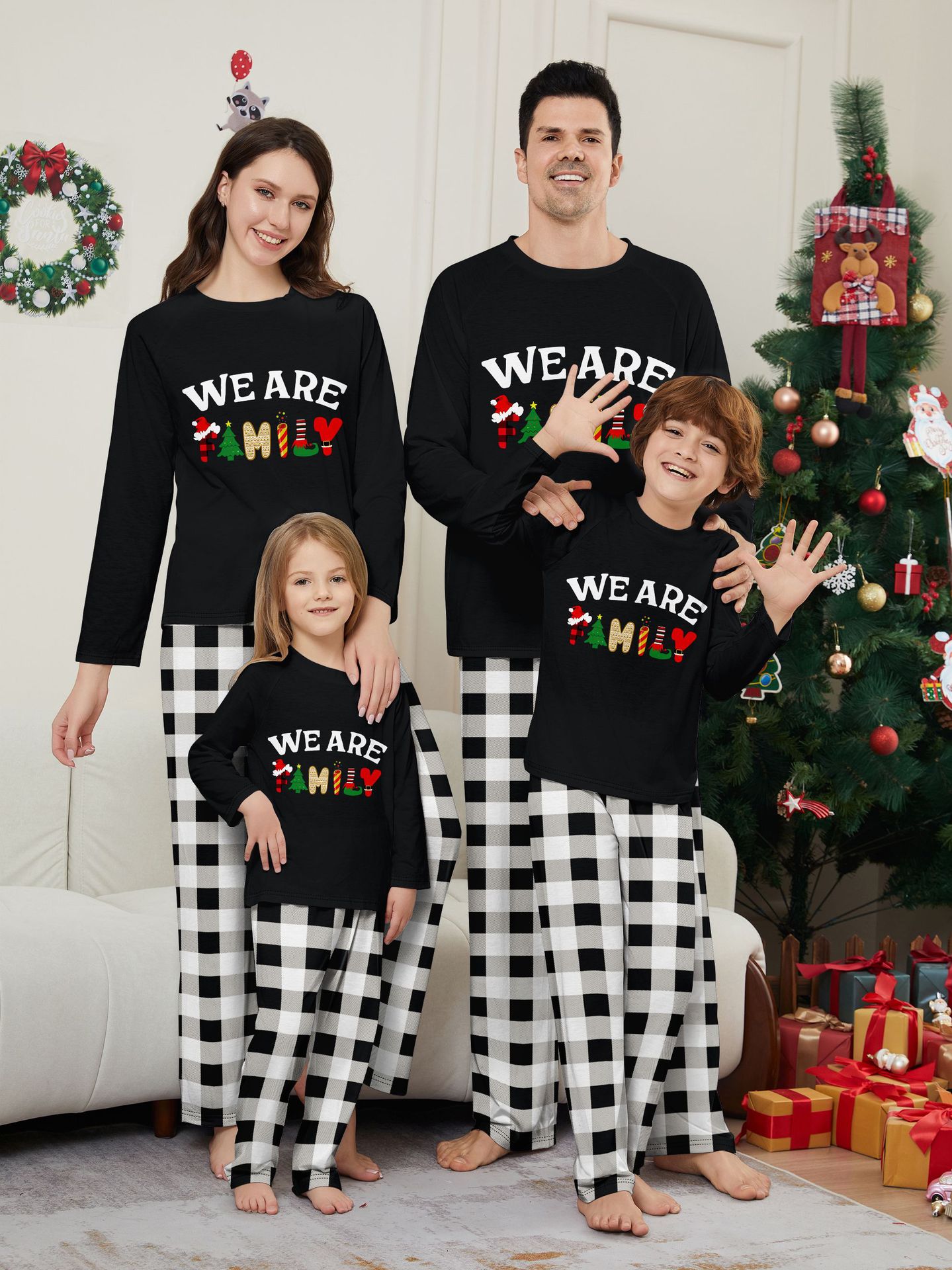Black “We Are Family” Plaid Family Pajamas