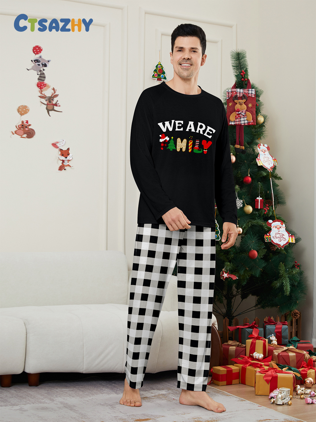 Black “We Are Family” Plaid Family Pajamas