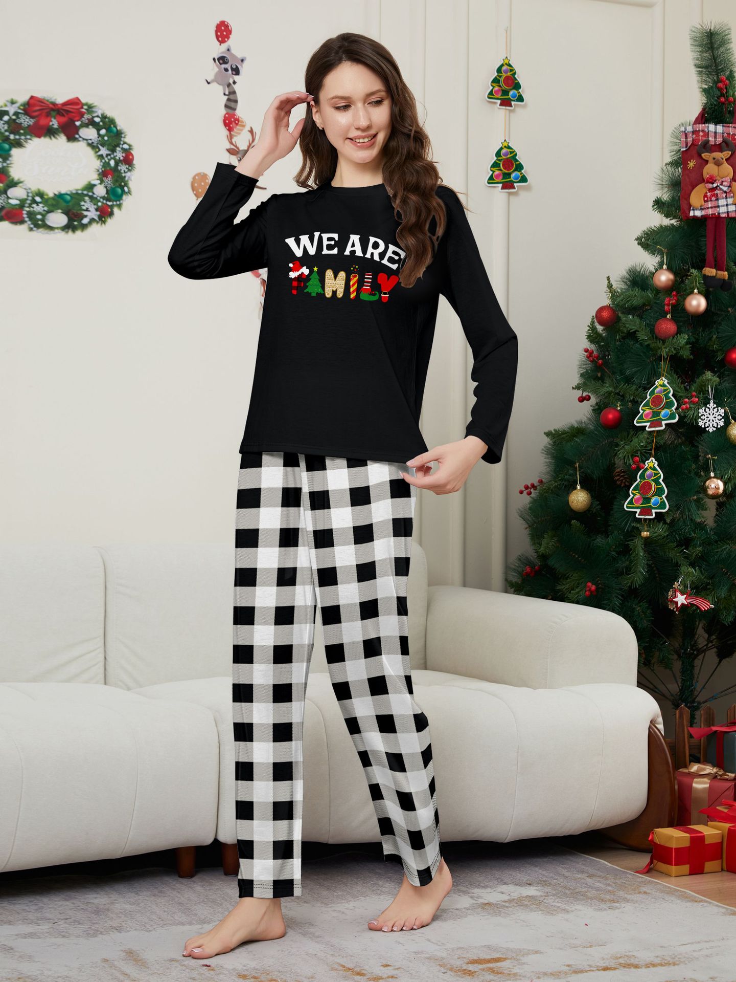 Black “We Are Family” Plaid Family Pajamas