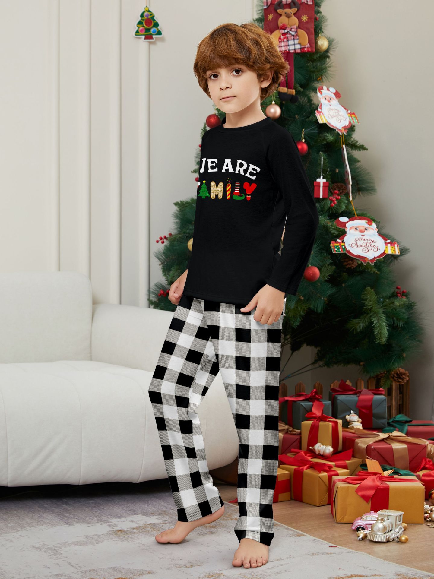 Black “We Are Family” Plaid Family Pajamas