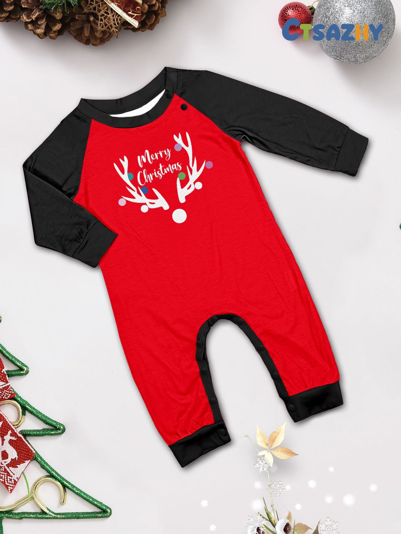 Red‑Black Reindeer Print Family Pajamas
