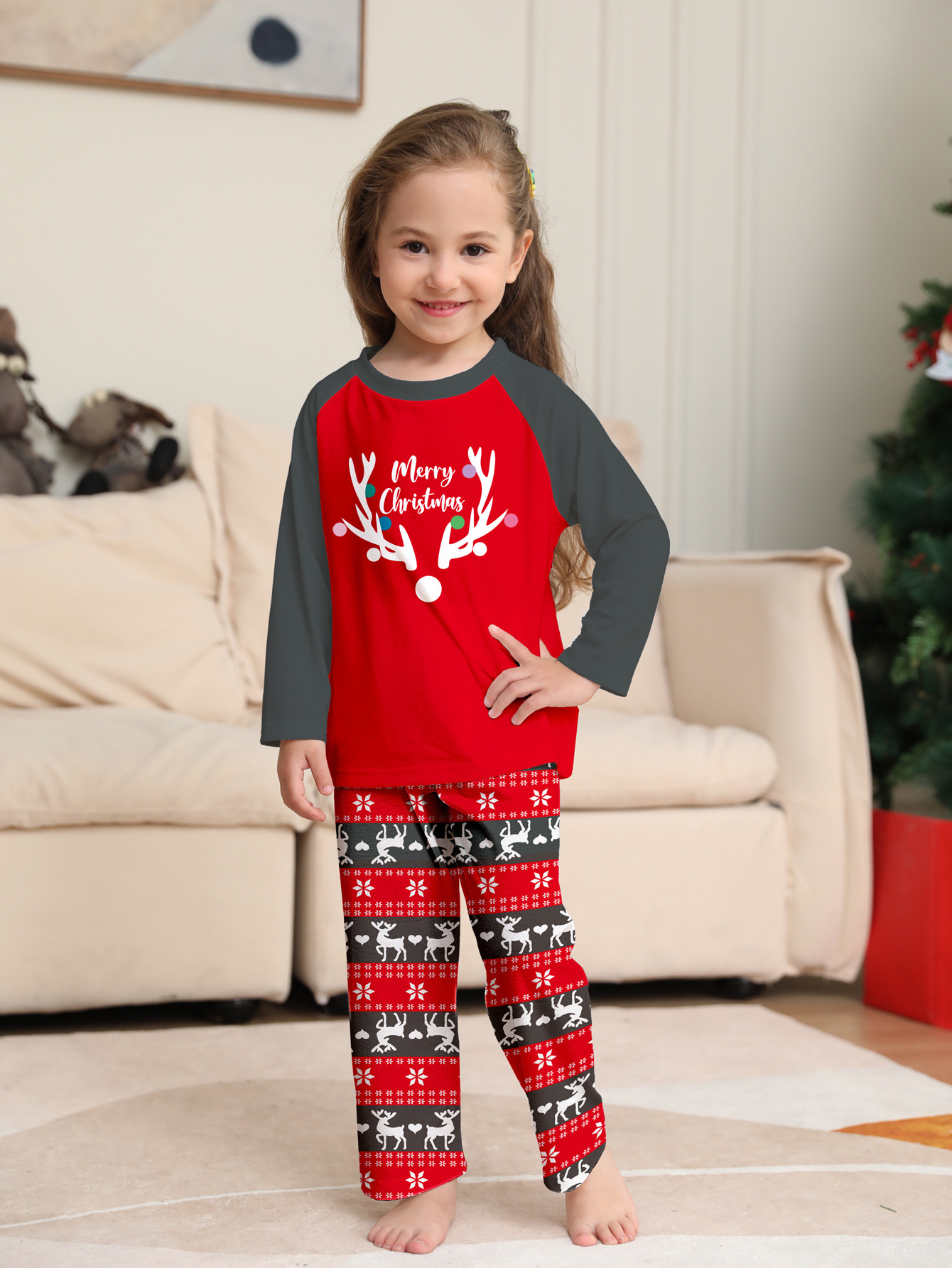Red‑Black Reindeer Print Family Pajamas
