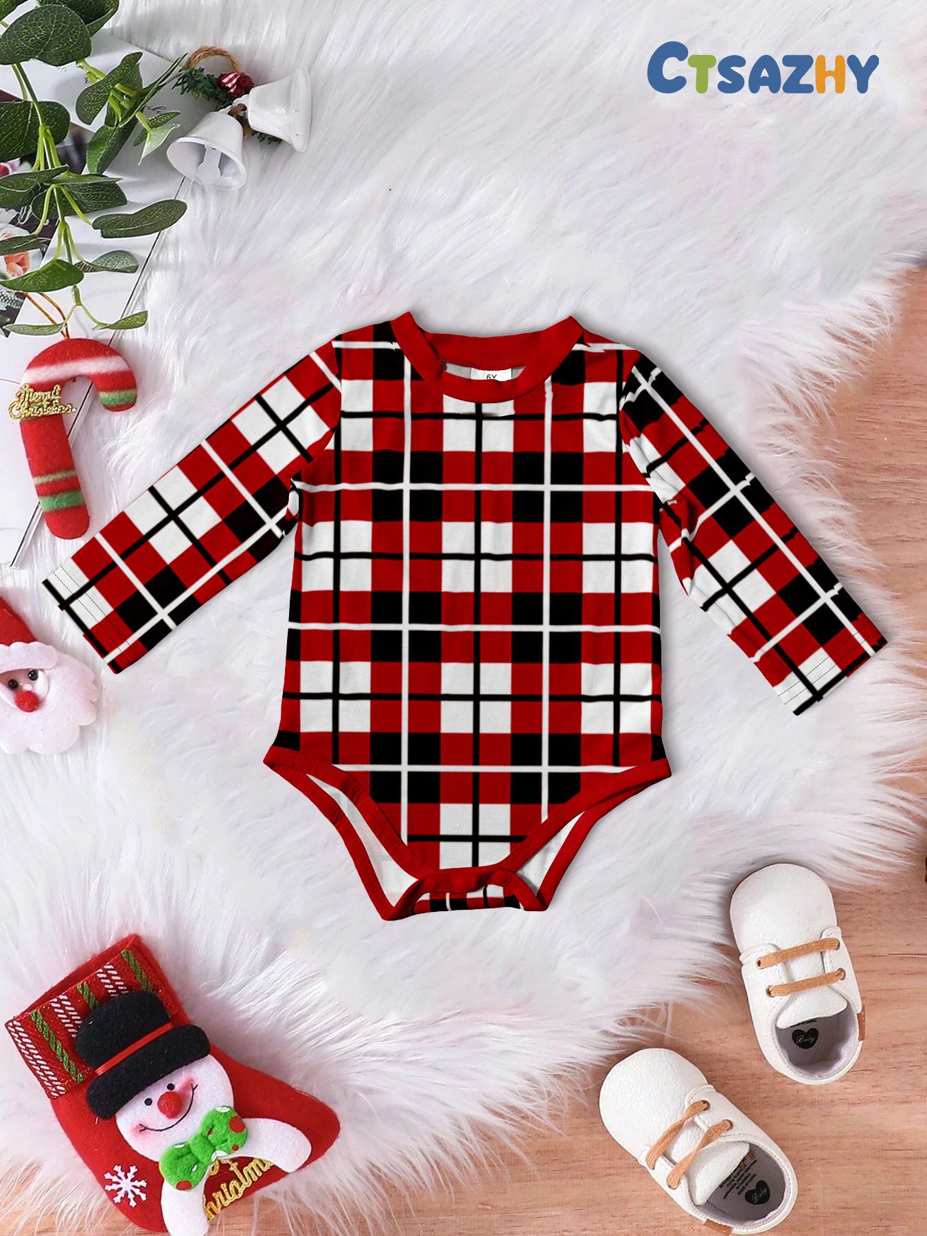 White Short‑Sleeve Reindeer Plaid Family Pajamas